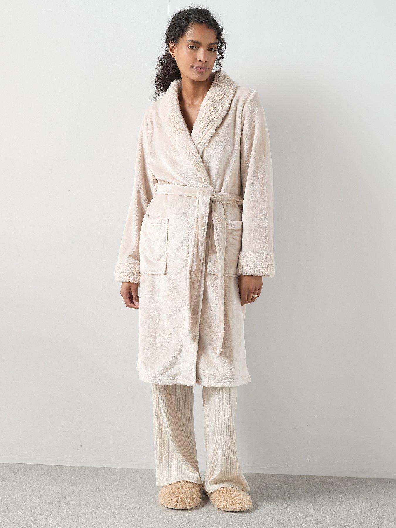 The Very Collection Faux Fur Trim Dressing Gown - Cream