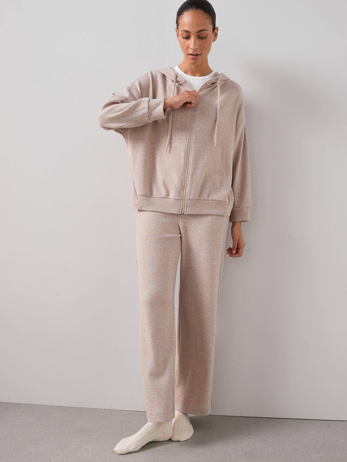 Image 1 of 6 of The Very Collection Soft Touch Rib Zip Up Loungewear Set - Beige