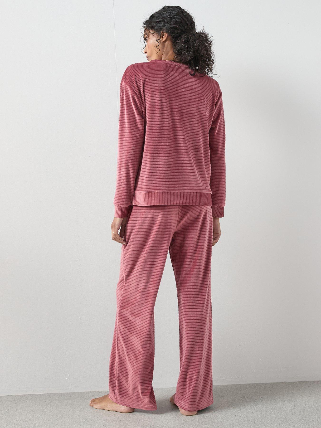the-very-collection-velour-long-sleeve-striped-pyjama-set-pinkstillFront