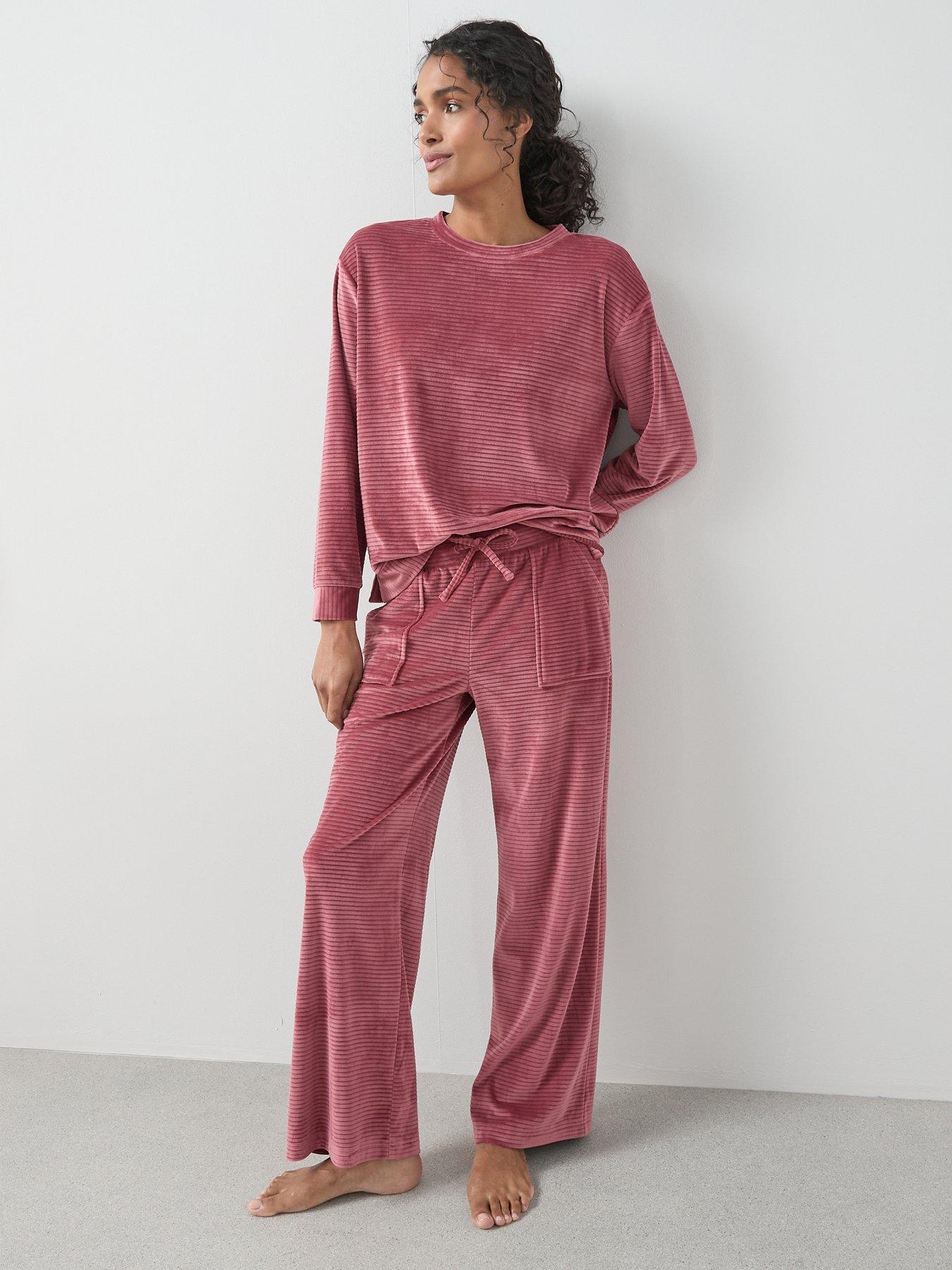 the-very-collection-velour-long-sleeve-striped-pyjama-set-pinkback