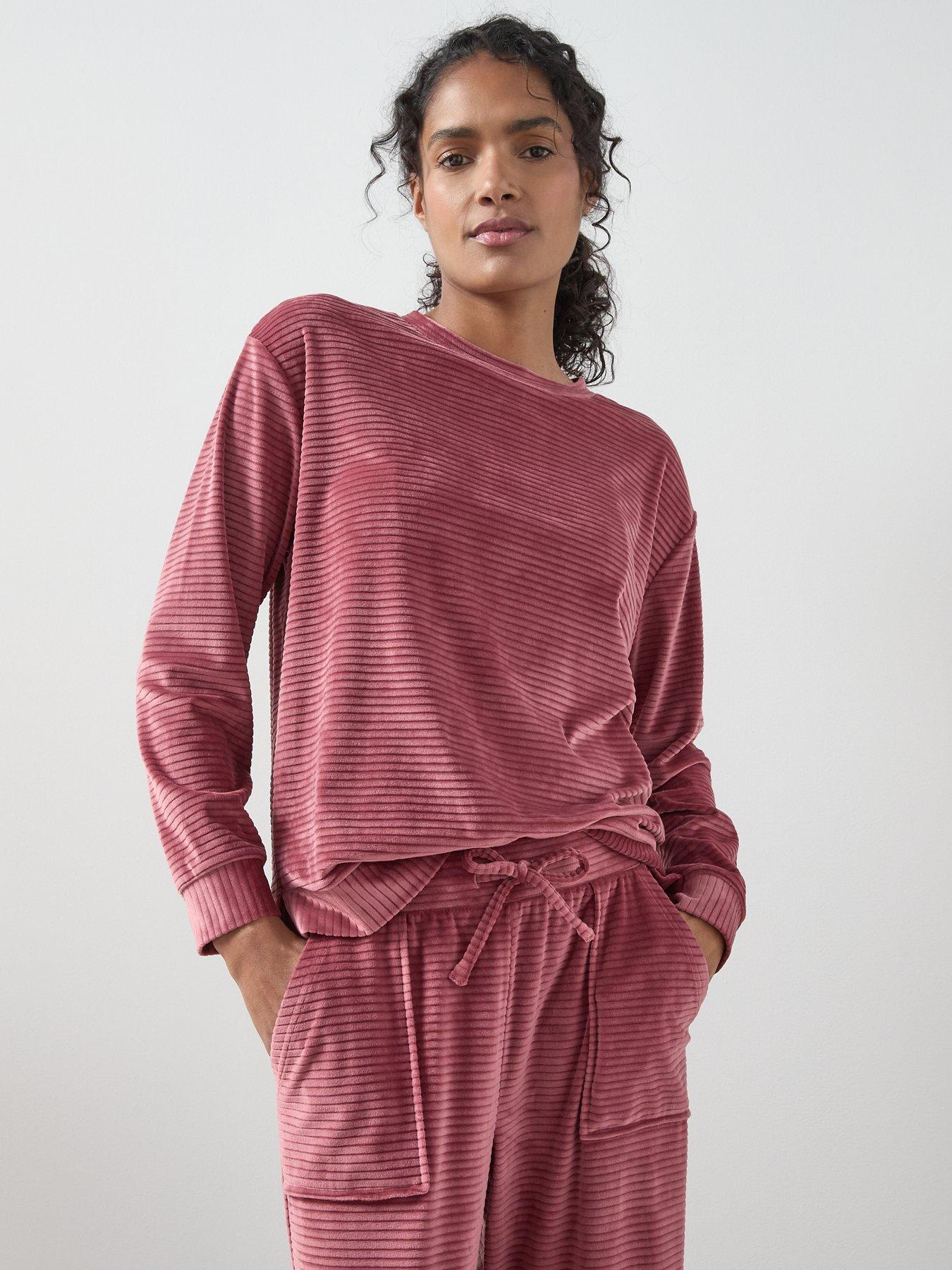 the-very-collection-velour-long-sleeve-striped-pyjama-set-pinkdetail