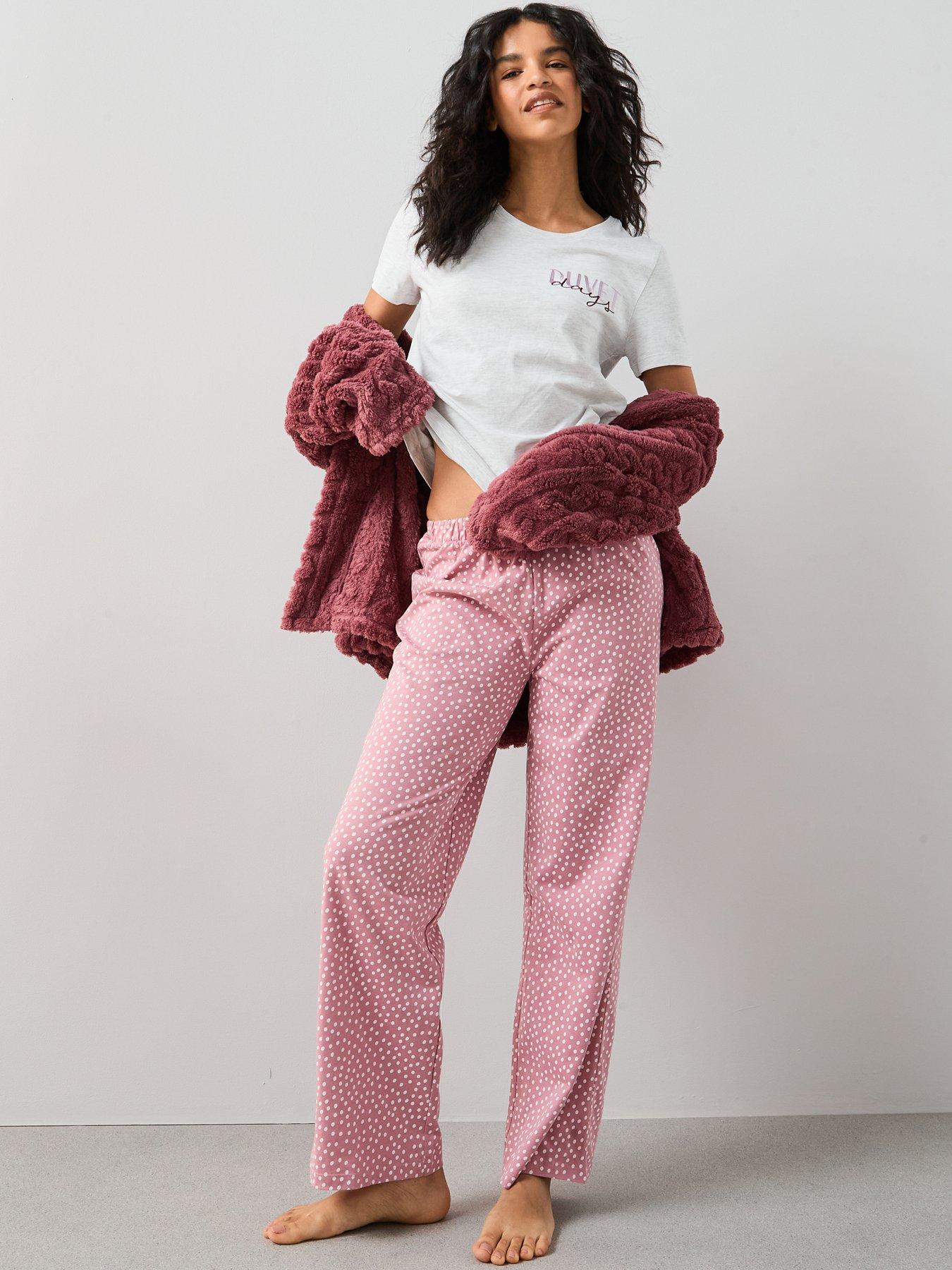 The Very Collection Short Sleeve Duvet Days Wide Leg Bottoms Pj Set - Oatmeal