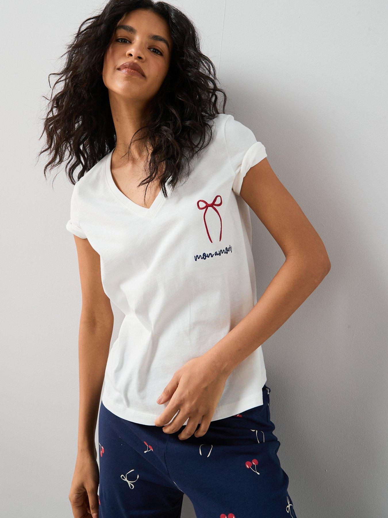 the-very-collection-v-neck-tshirt-bow-wide-leg-pj-set-navyback