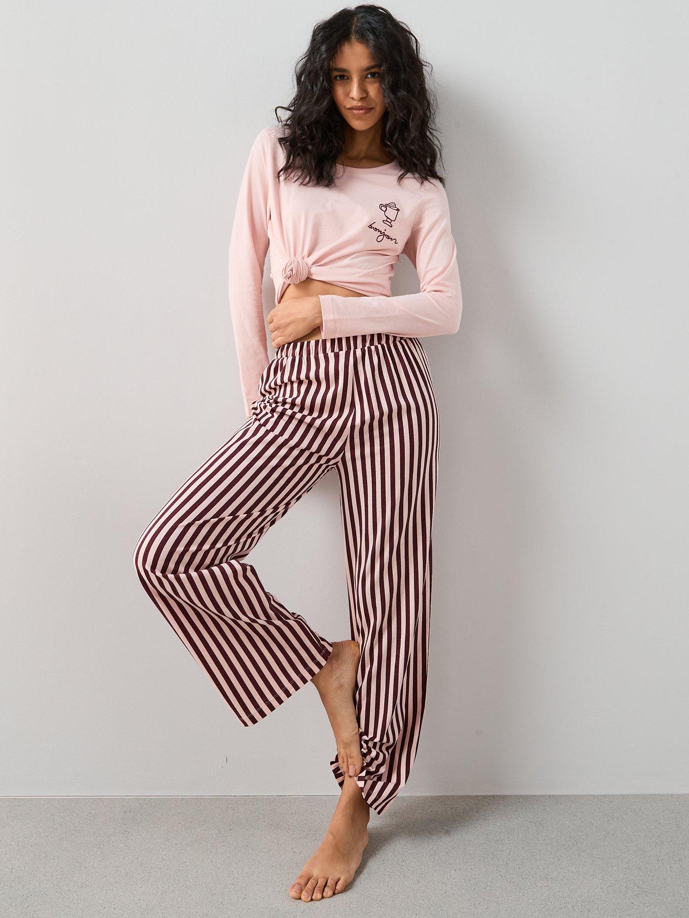 The Very Collection Long Sleeve Coffee Cup Wide Leg Pj Set - Pink