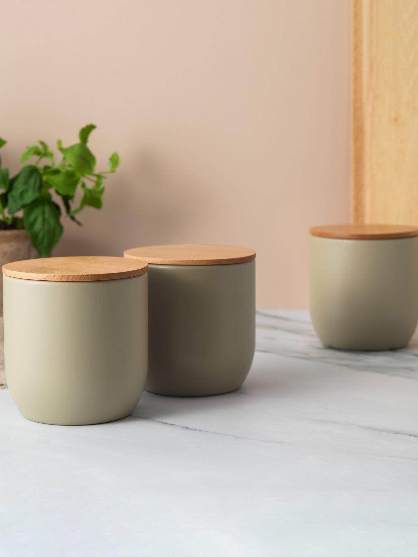 undefined Idilica Set of 3 Putty Storage Jars with Beechwood Lids
