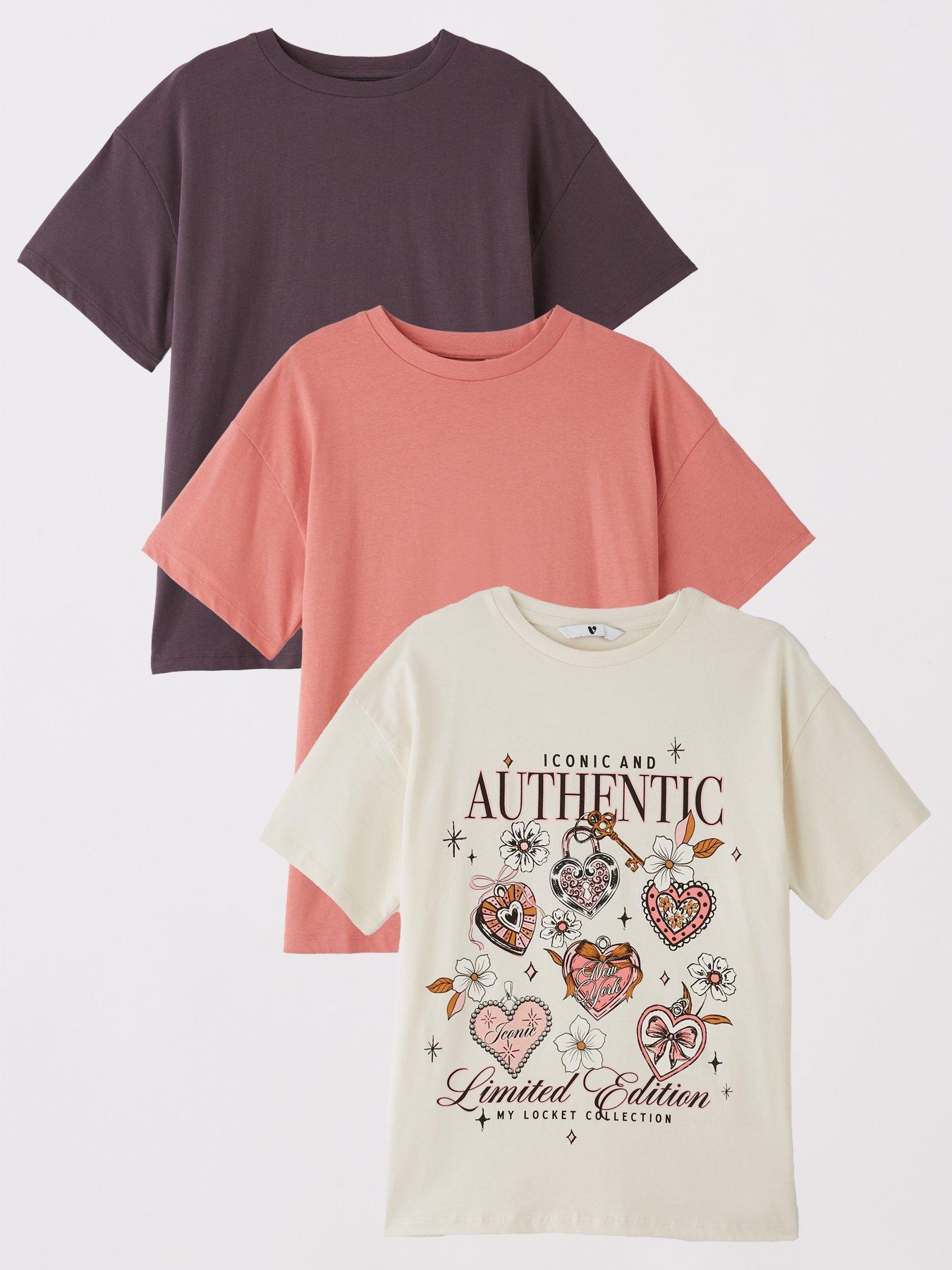 V by Very Girls Oversized 3 Pack Short Sleeve Tops - Multi