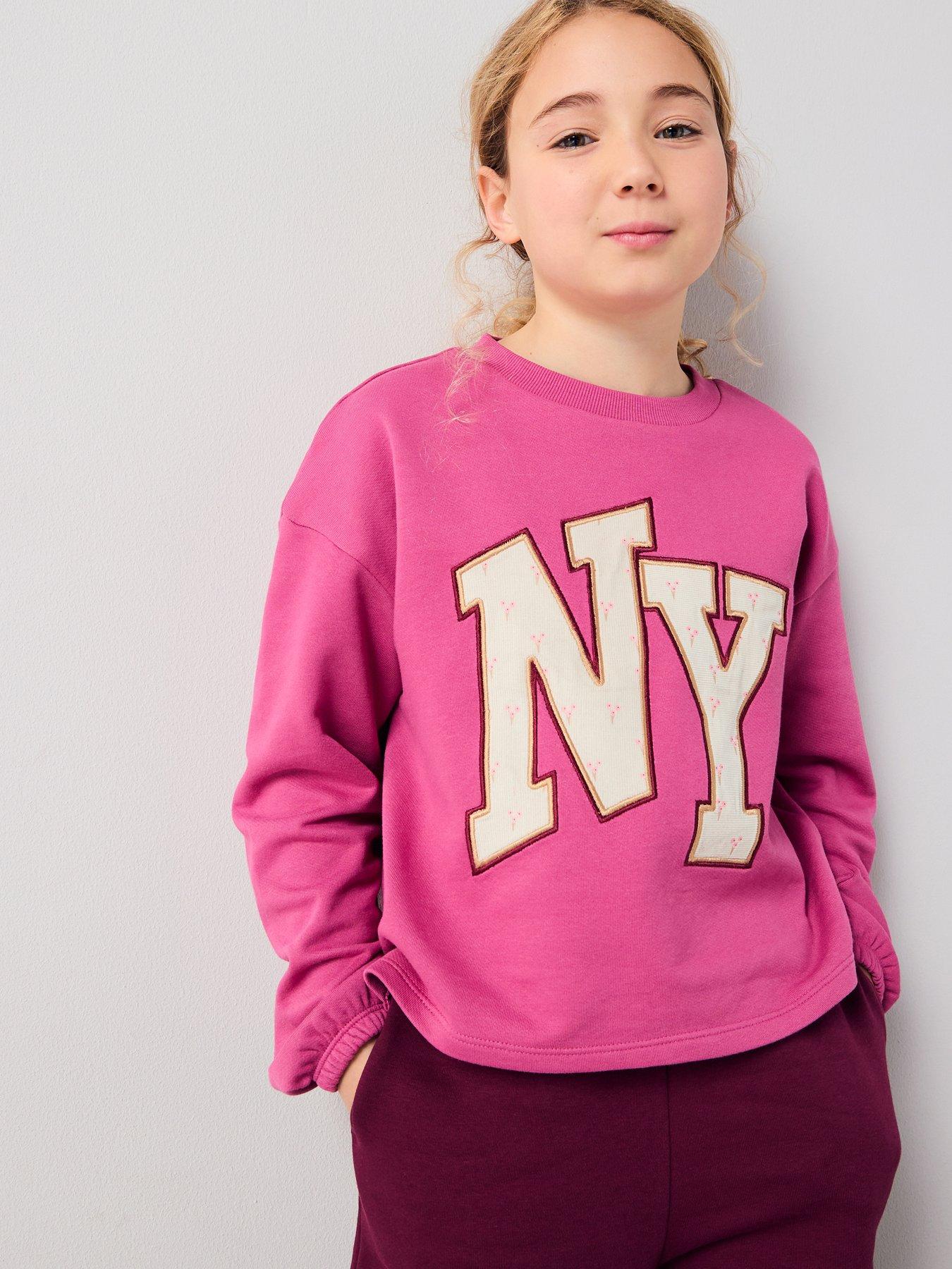 V by Very Girls Long Sleeve Embroidered Slogan Top - Multi