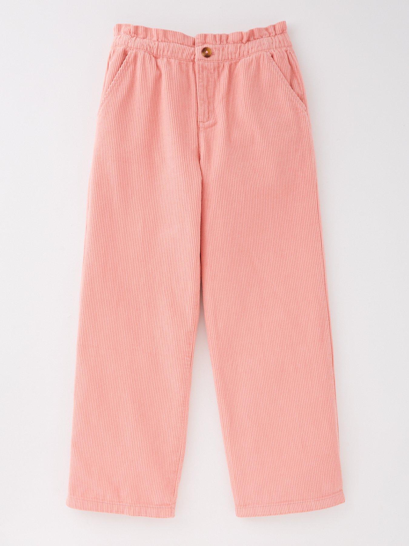 V by Very Girls Cord Paperbag Waist Wide Leg Trouser - Pink