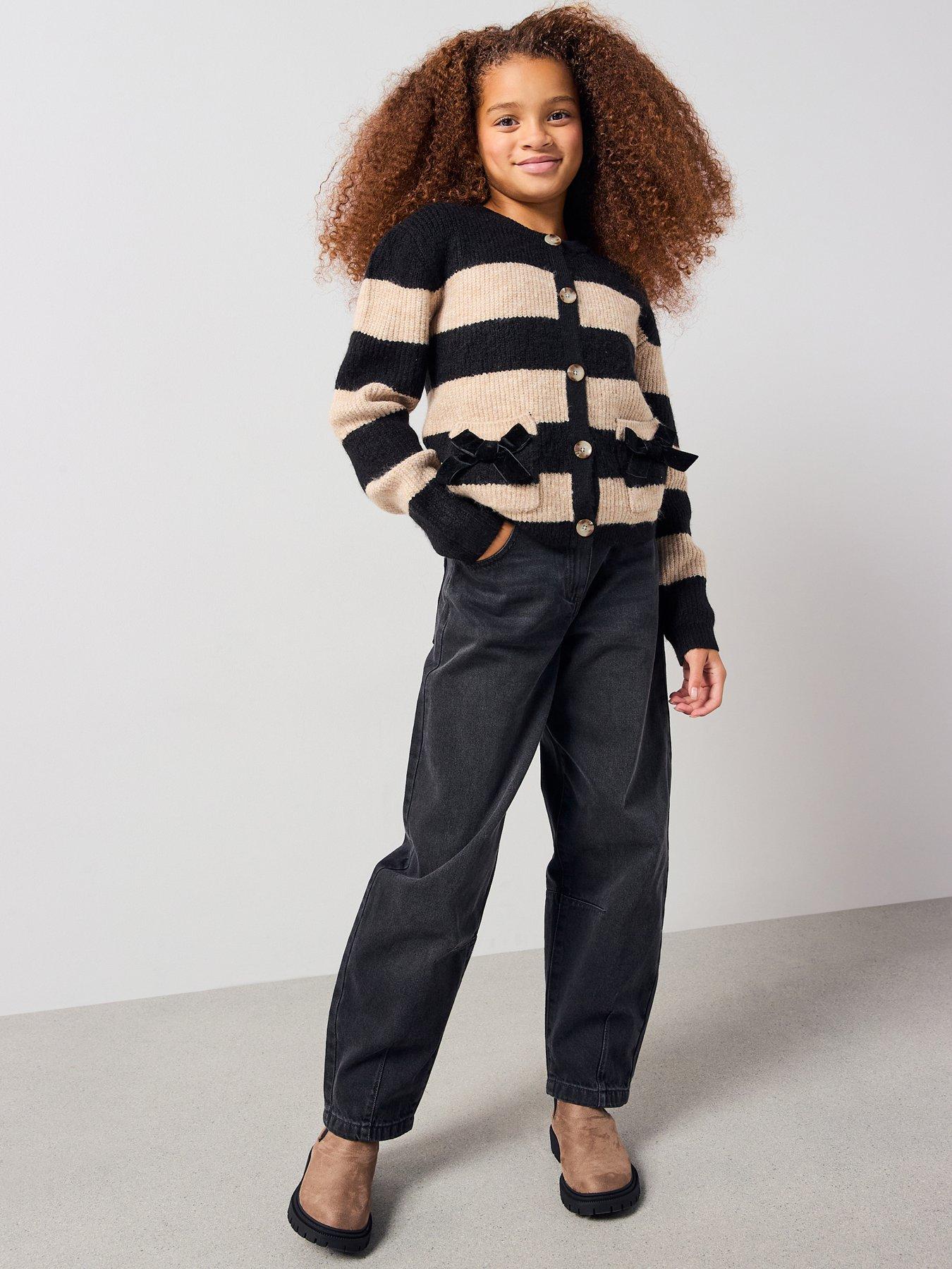 Image 1 of 5 of V by Very Girls Barrell Leg Jeans - Black