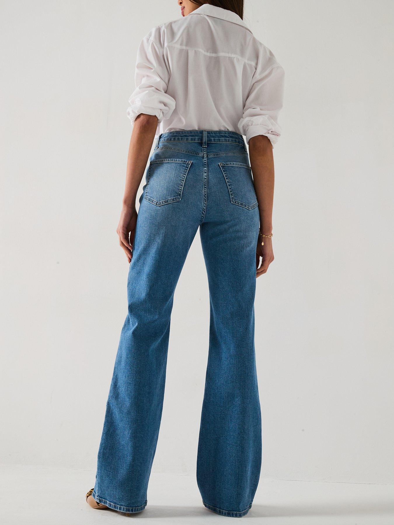 Image 2 of 6 of The Very Collection Flare Jeans With Front Patch Pockets - Mid Wash