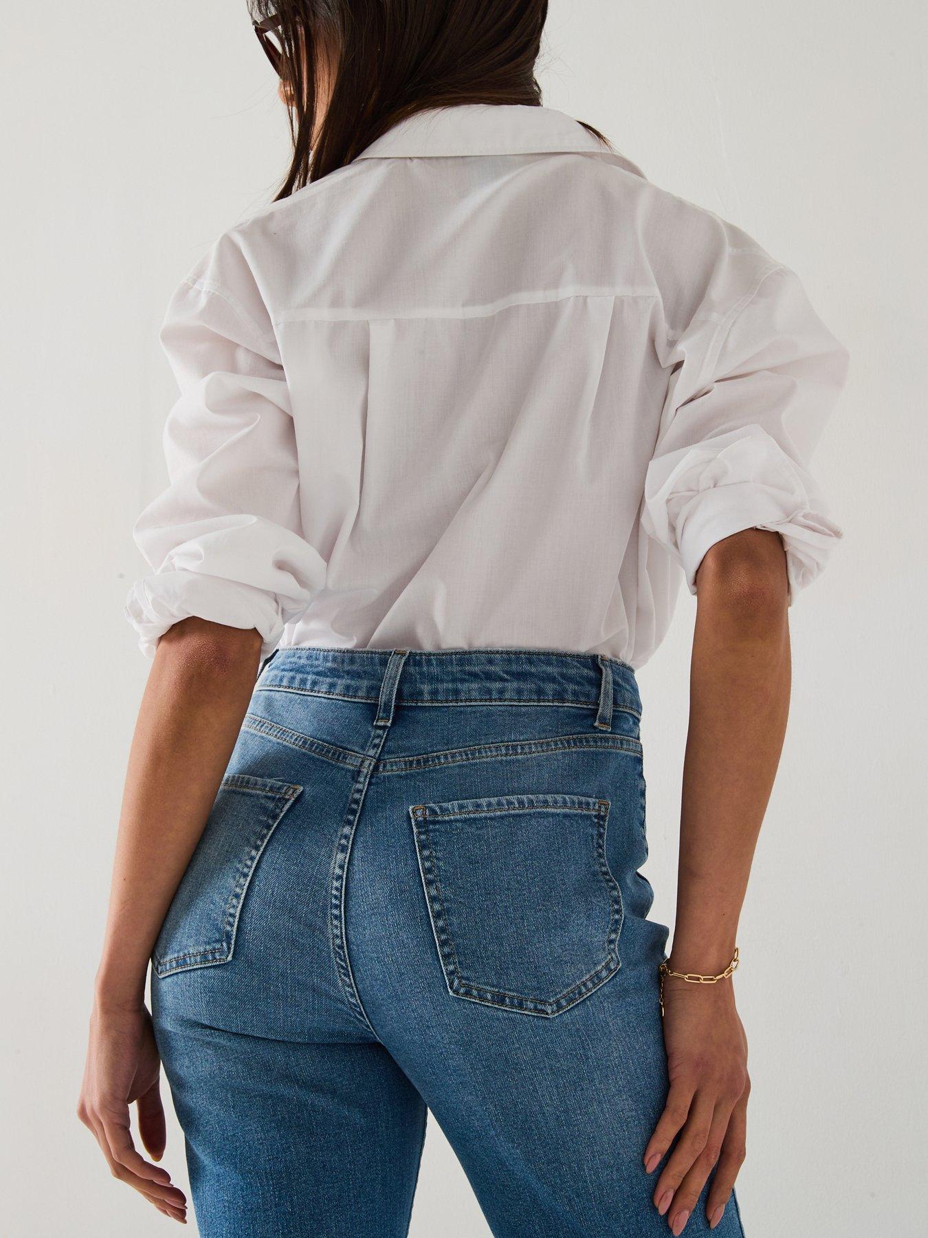 Image 4 of 6 of The Very Collection Flare Jeans With Front Patch Pockets - Mid Wash