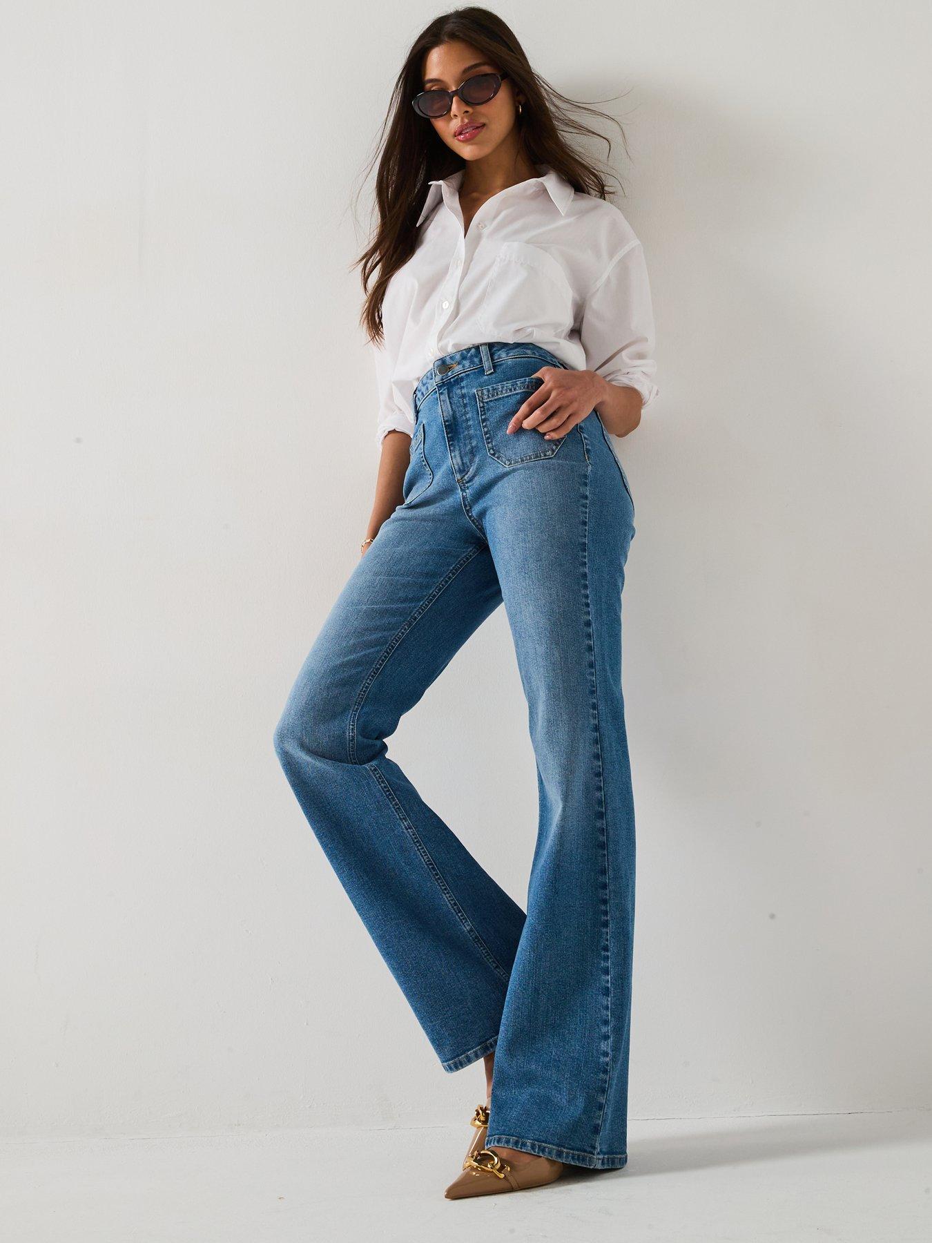 Image 6 of 6 of The Very Collection Flare Jeans With Front Patch Pockets - Mid Wash