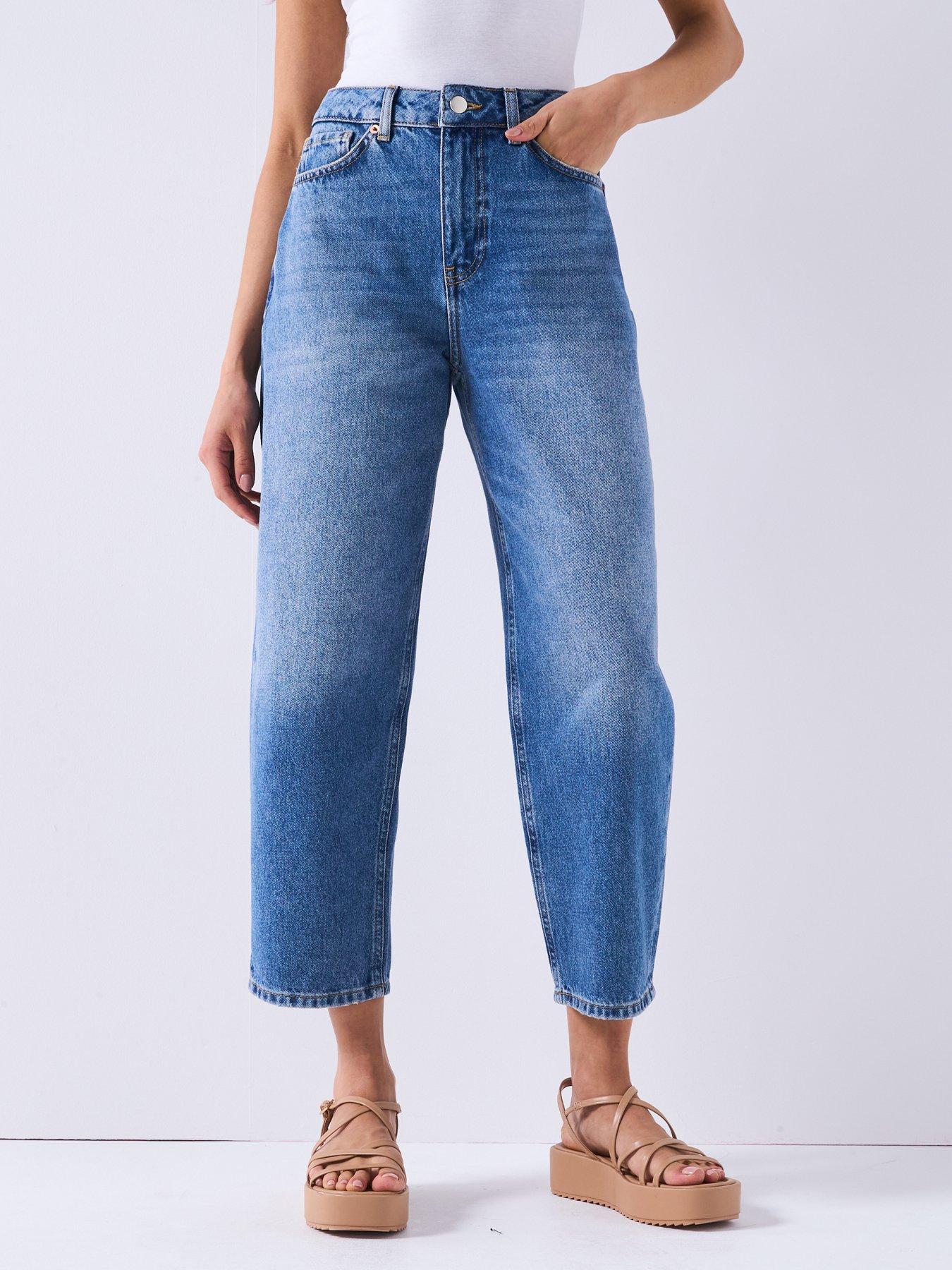Image 1 of 6 of The Very Collection Cropped Barrel Leg Jeans - Mid Wash