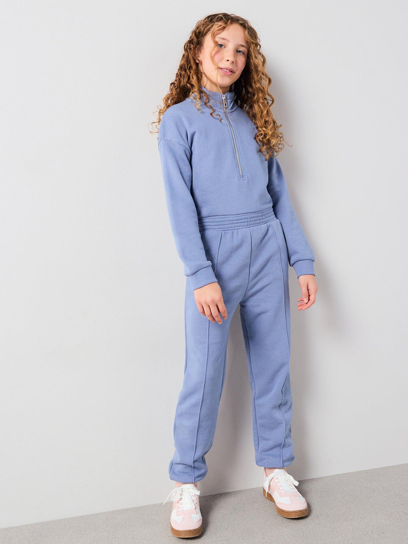 Image 2 of 6 of V by Very Girls Jersey Long Sleeve Elasticated Waist Jumpsuit - Blue