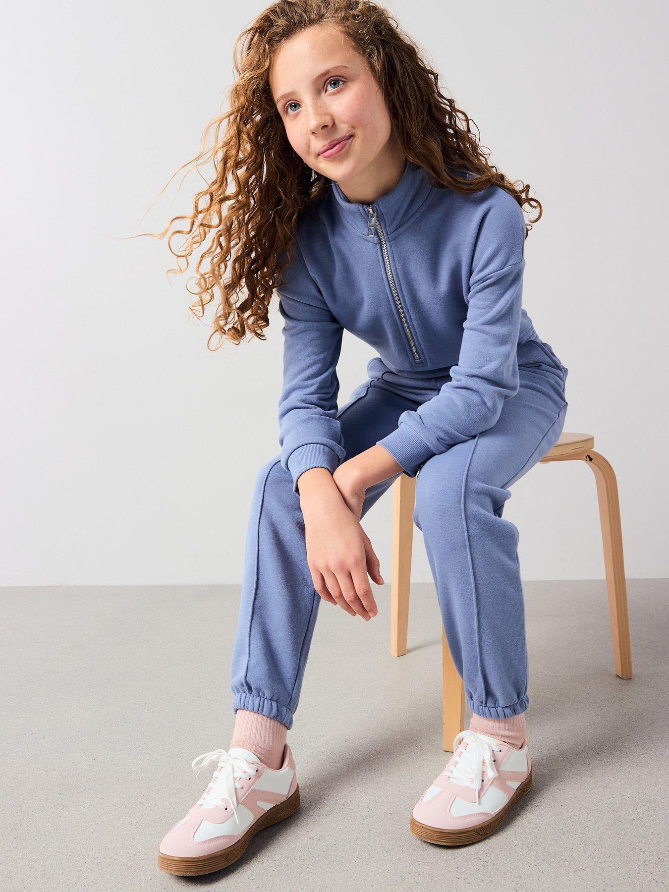 Image 3 of 6 of V by Very Girls Jersey Long Sleeve Elasticated Waist Jumpsuit - Blue