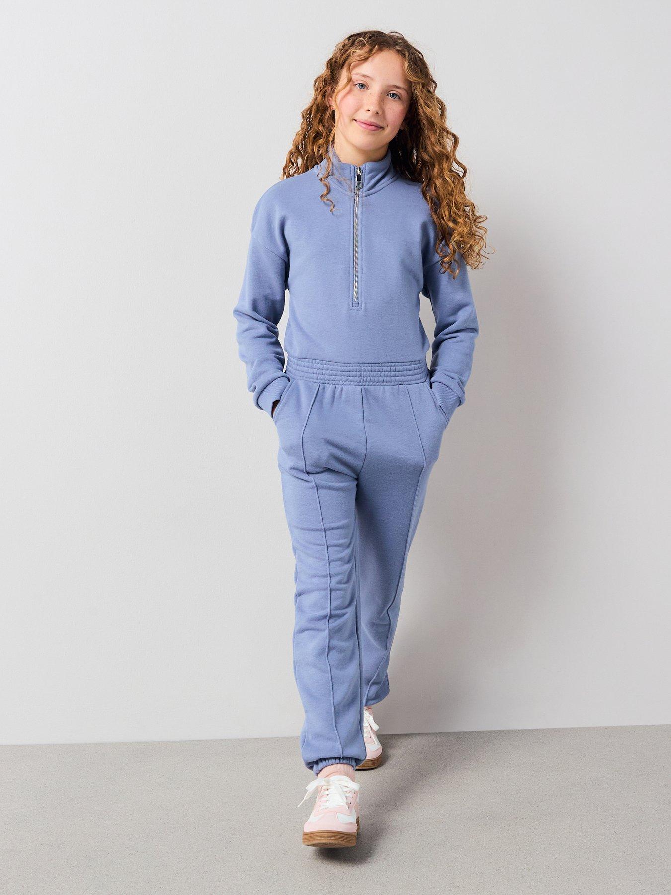 Image 5 of 6 of V by Very Girls Jersey Long Sleeve Elasticated Waist Jumpsuit - Blue