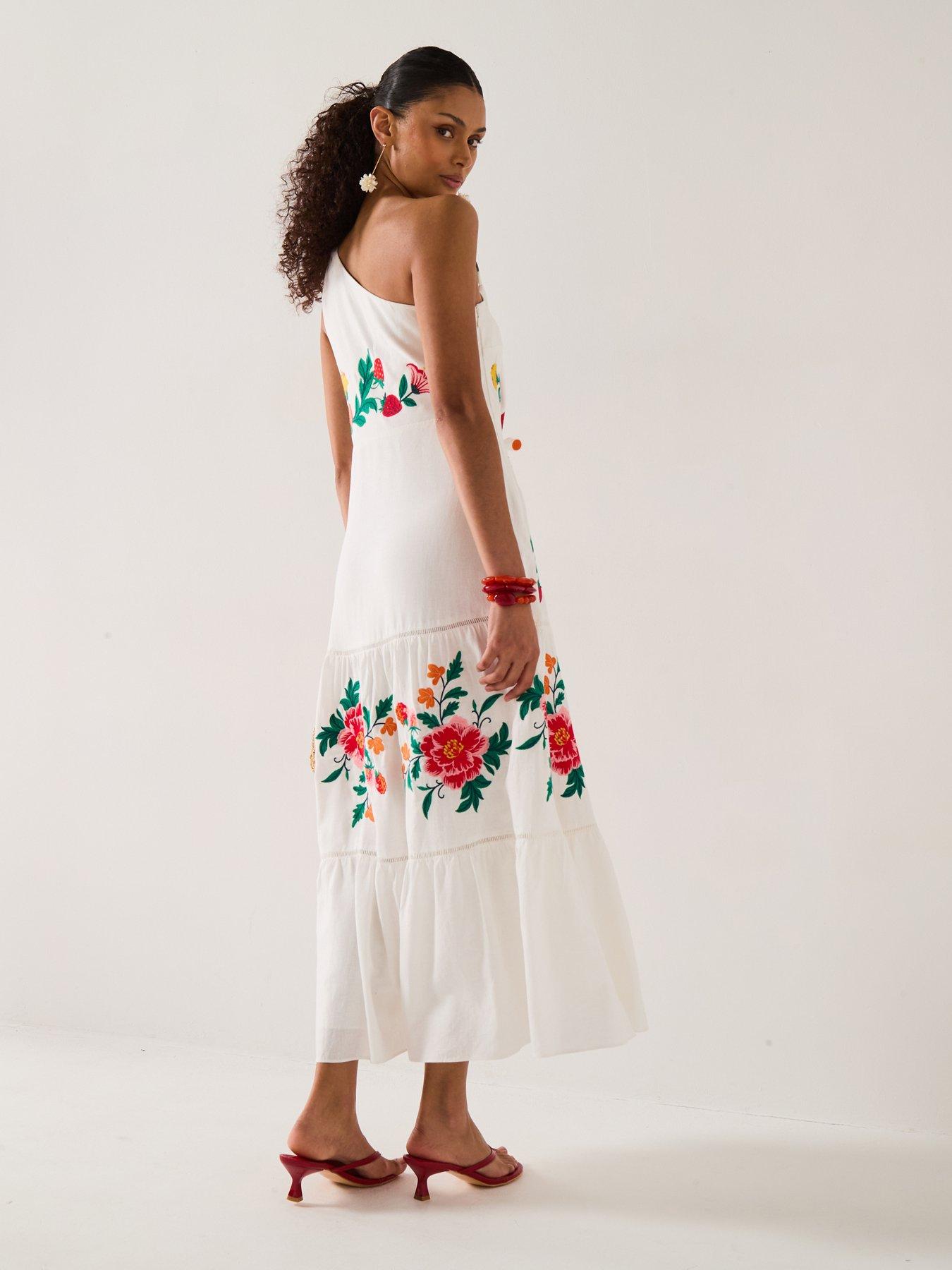 Image 2 of 6 of Forever New Ollie One Embroidered Shoulder Maxi - White