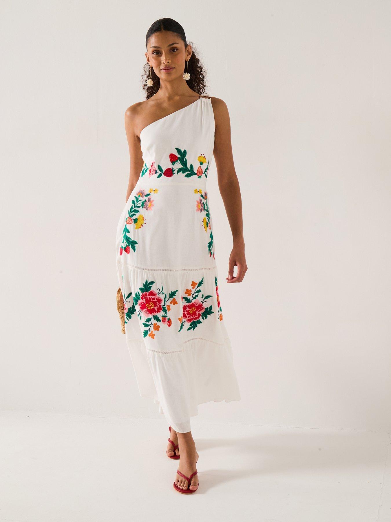 Image 3 of 6 of Forever New Ollie One Embroidered Shoulder Maxi - White