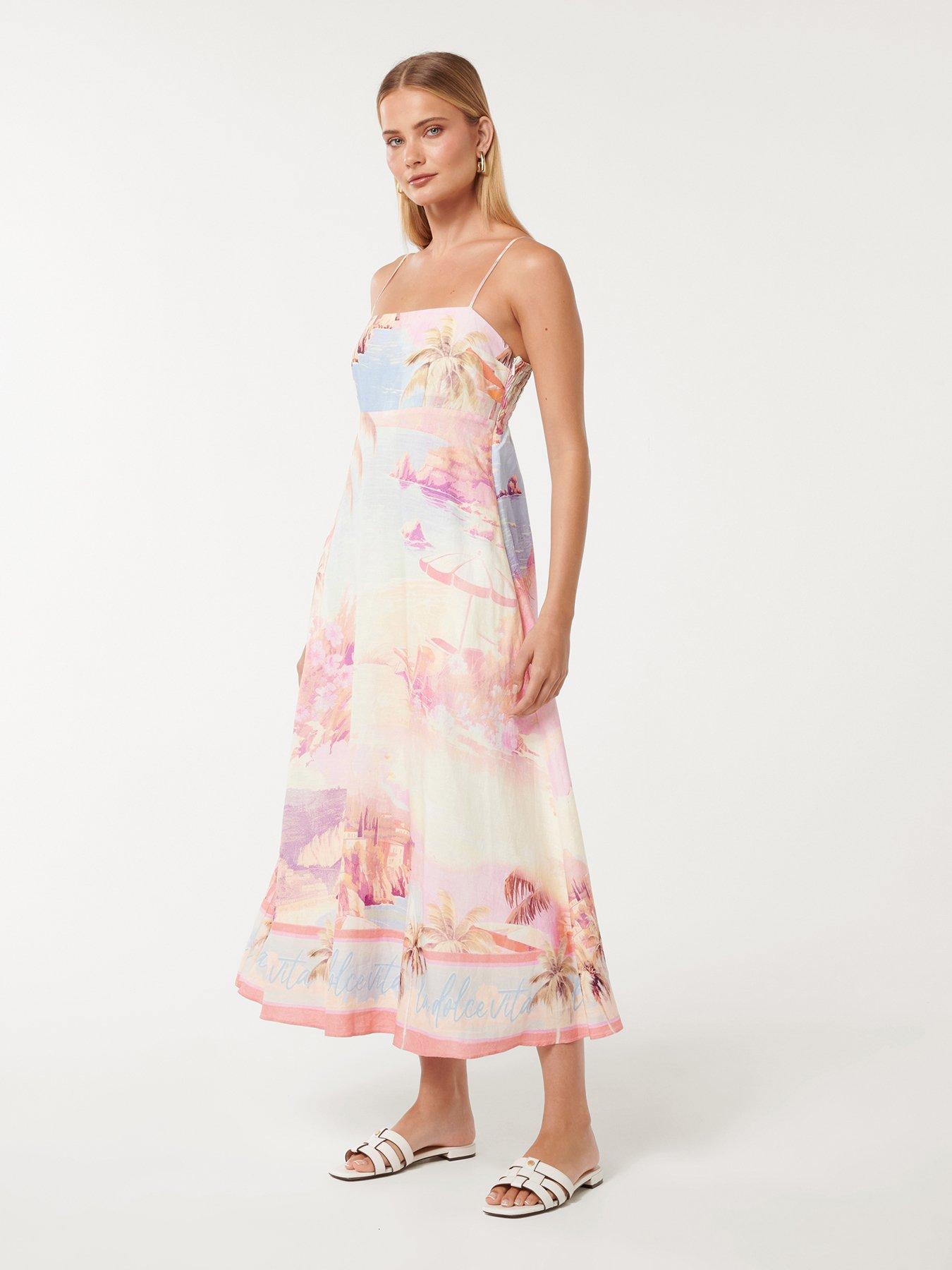 Image 1 of 5 of Forever New Joanne Linen Italian Midi Dress - Pink