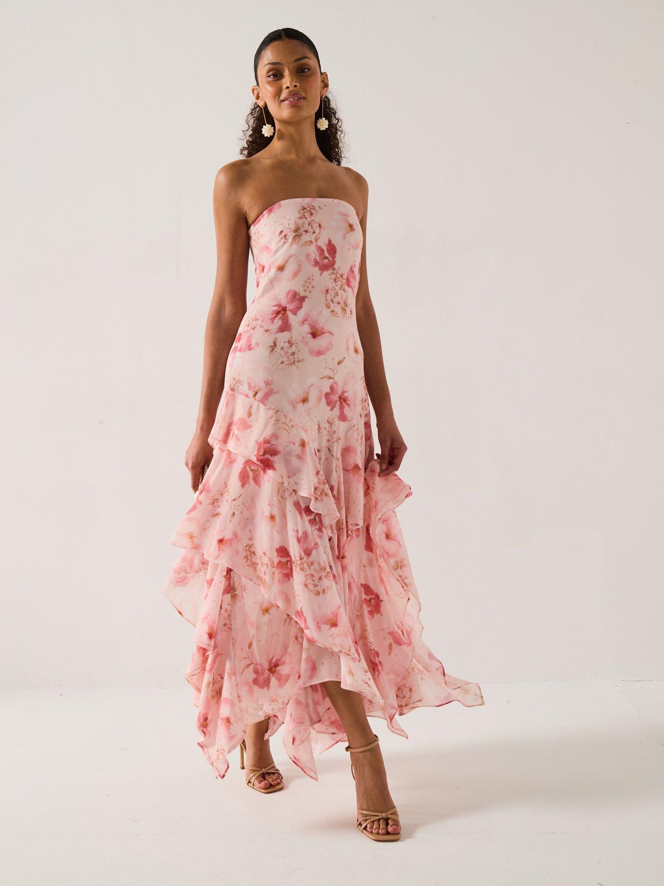 Forever New Sharpay Sheer Floral Ruffle Dress - Pink