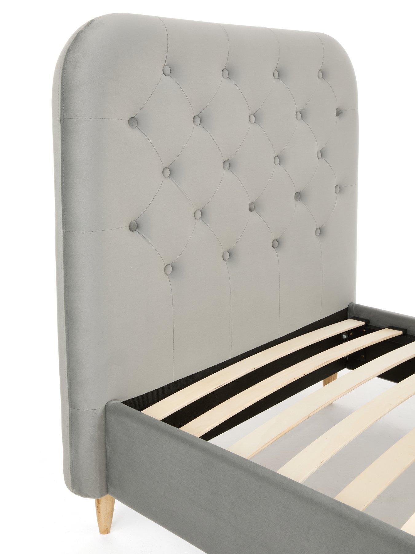 Image 4 of 7 of Very Home Freya Velvet Fabric Single Kids Bed Frame and Headboard with Mattress Options (Buy &amp; SAVE!) - Grey&nbsp;- FSC&reg; Certified