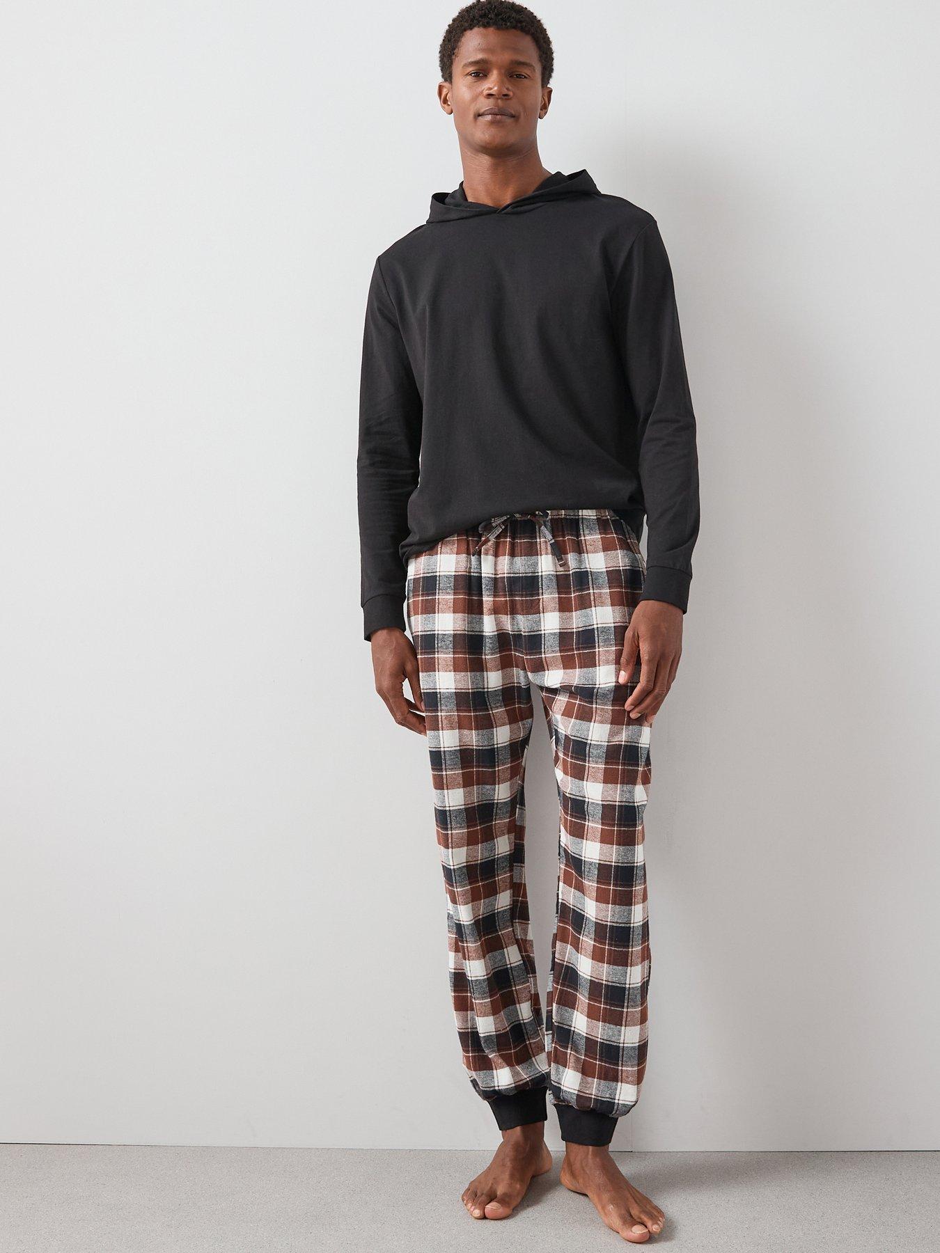the-very-collection-hooded-brushed-check-lounge-set-brown-checkgrey