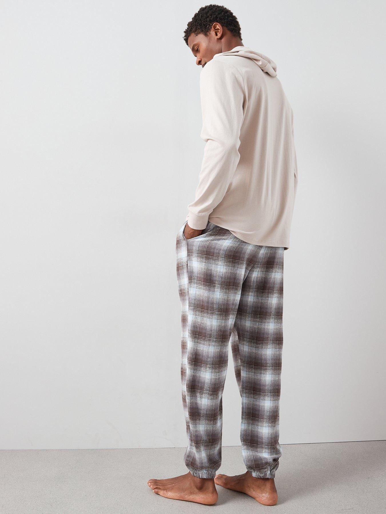 the-very-collection-hooded-brushed-check-lounge-set-brownstillFront