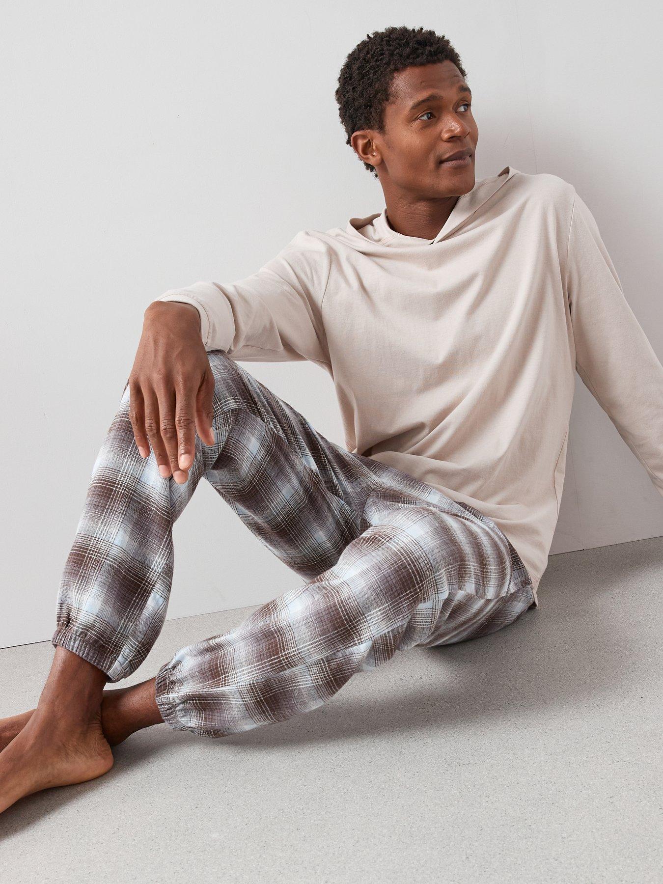 the-very-collection-hooded-brushed-check-lounge-set-brownoutfit