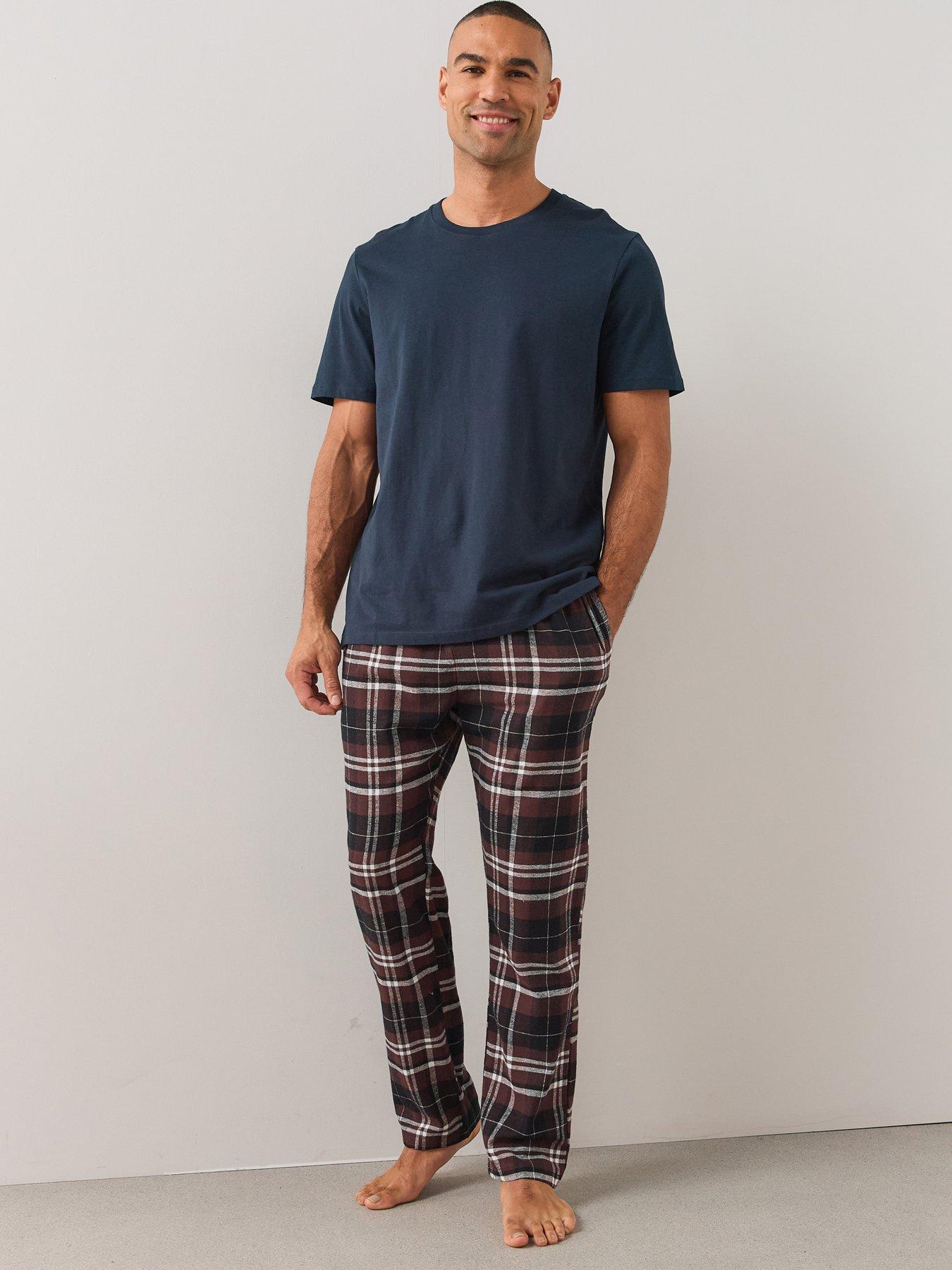 Image 2 of 7 of The Very Collection 2 Pack Soft Touch Check Lounge Bottoms - Burgundy/Navy