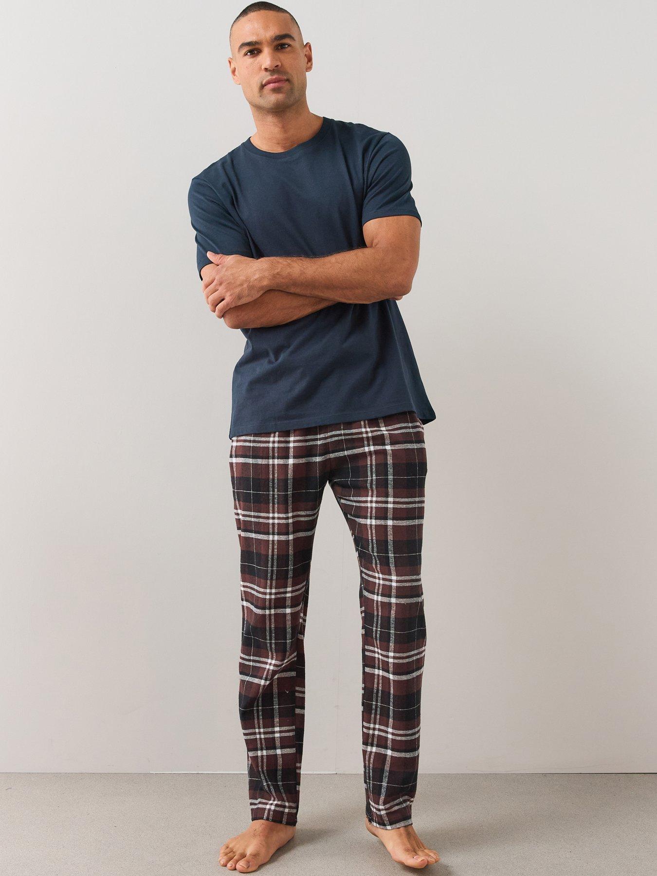 Image 4 of 7 of The Very Collection 2 Pack Soft Touch Check Lounge Bottoms - Burgundy/Navy