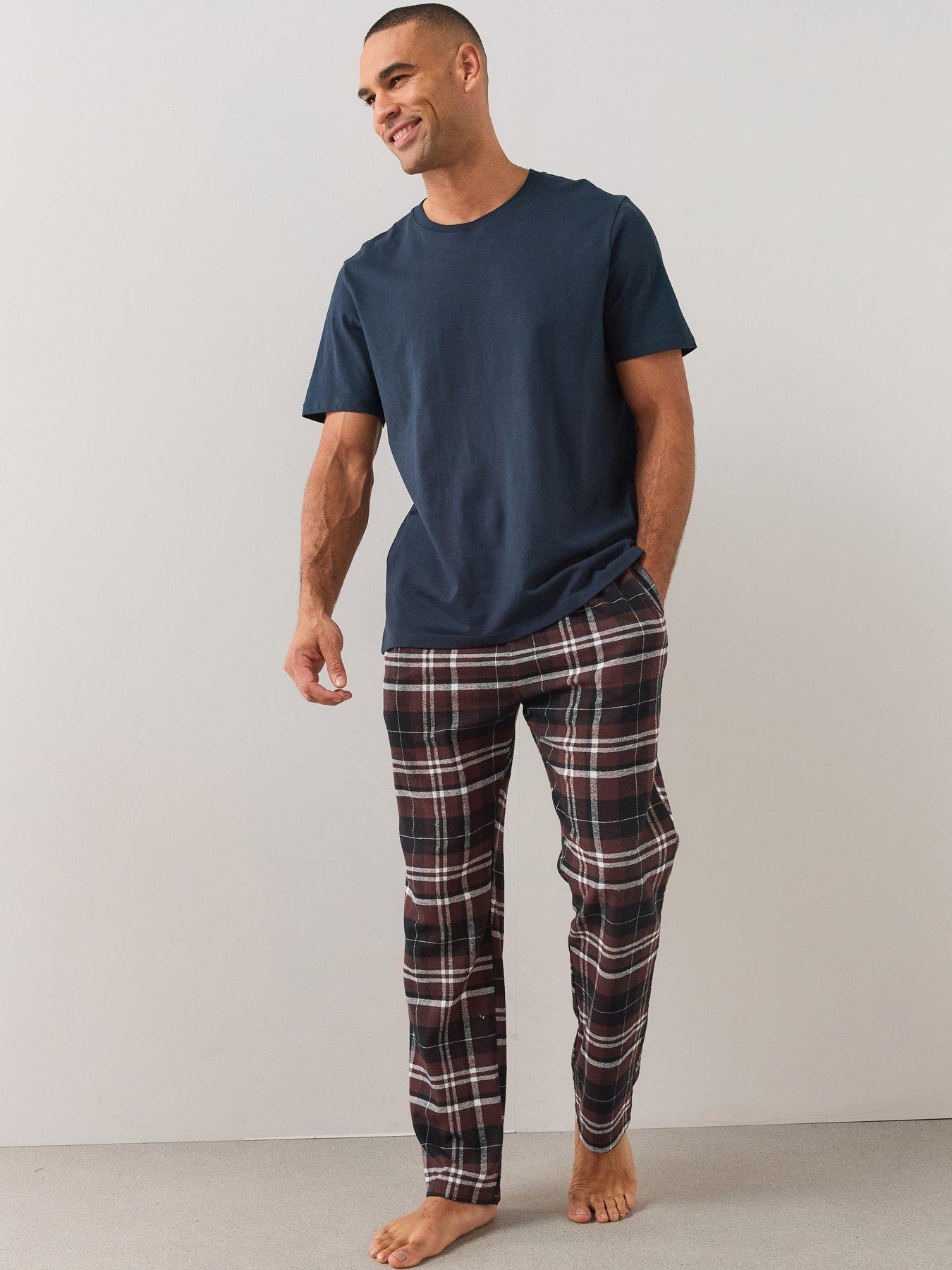 Image 6 of 7 of The Very Collection 2 Pack Soft Touch Check Lounge Bottoms - Burgundy/Navy