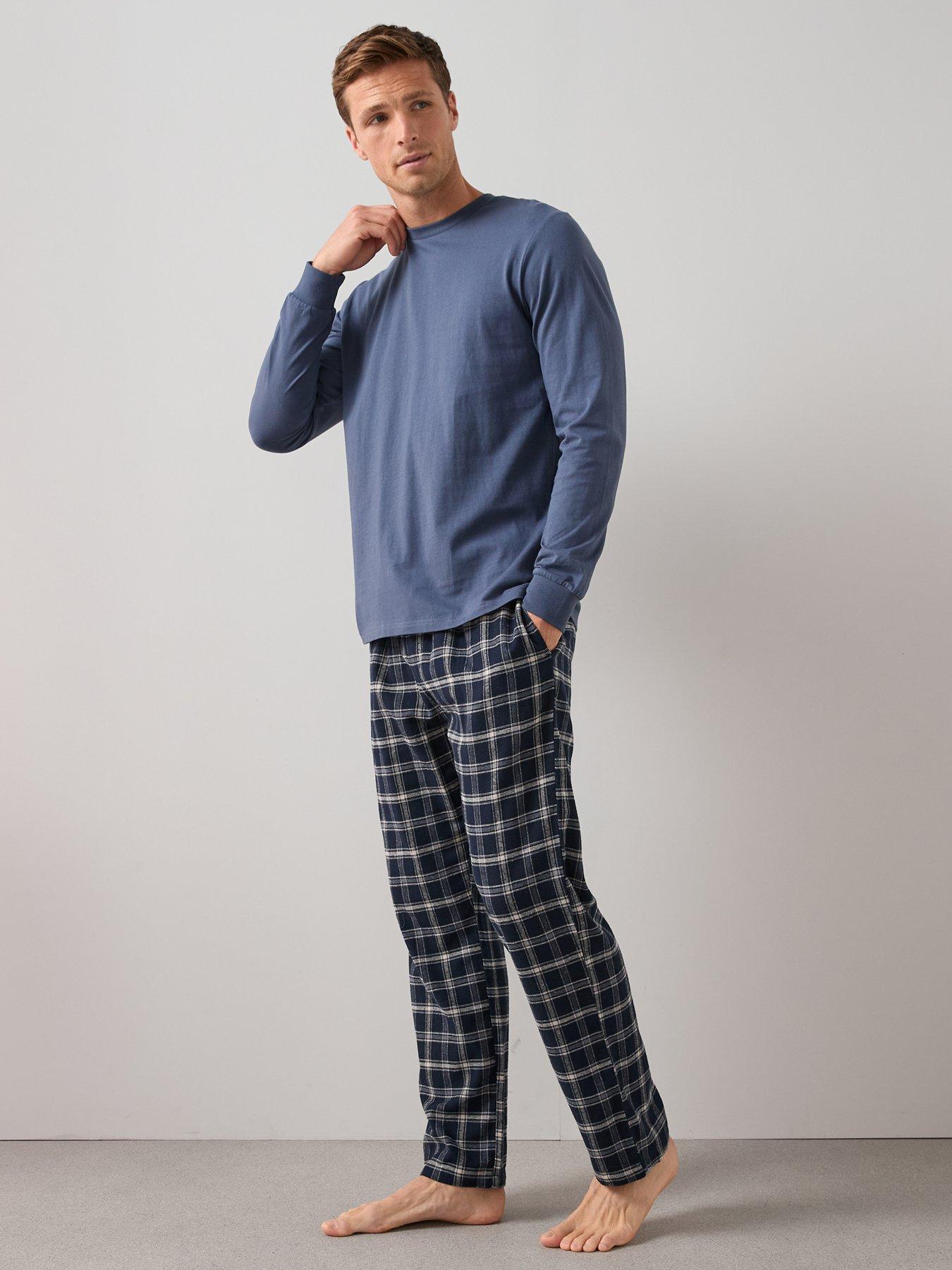The Very Collection Long Sleeve T-Shirt With Brushed Check Bottoms - Navy