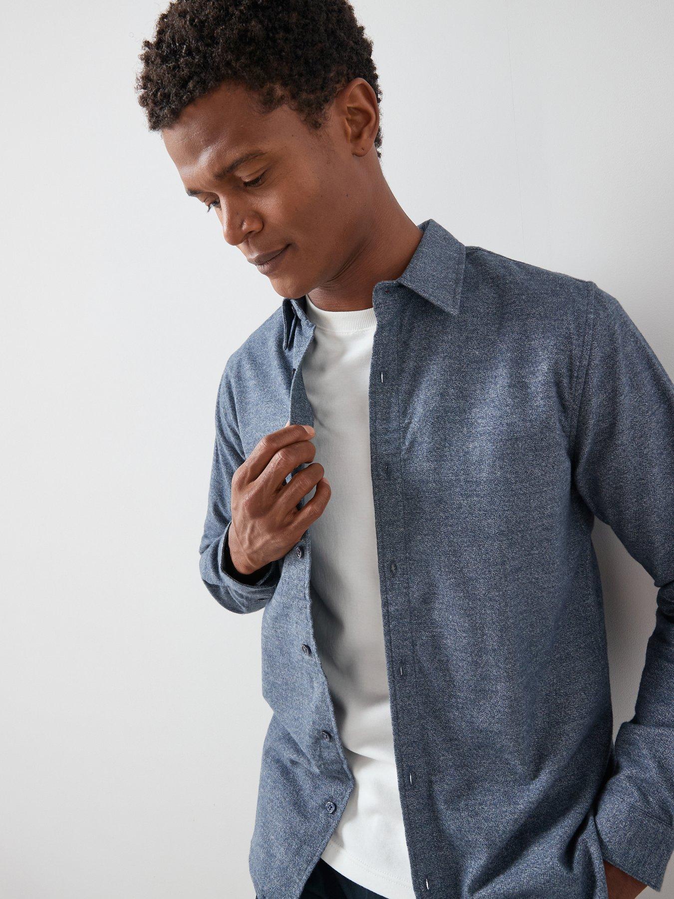 Image 1 of 6 of The Very Collection Pure Cotton Brushed Grindle Shirt - Navy