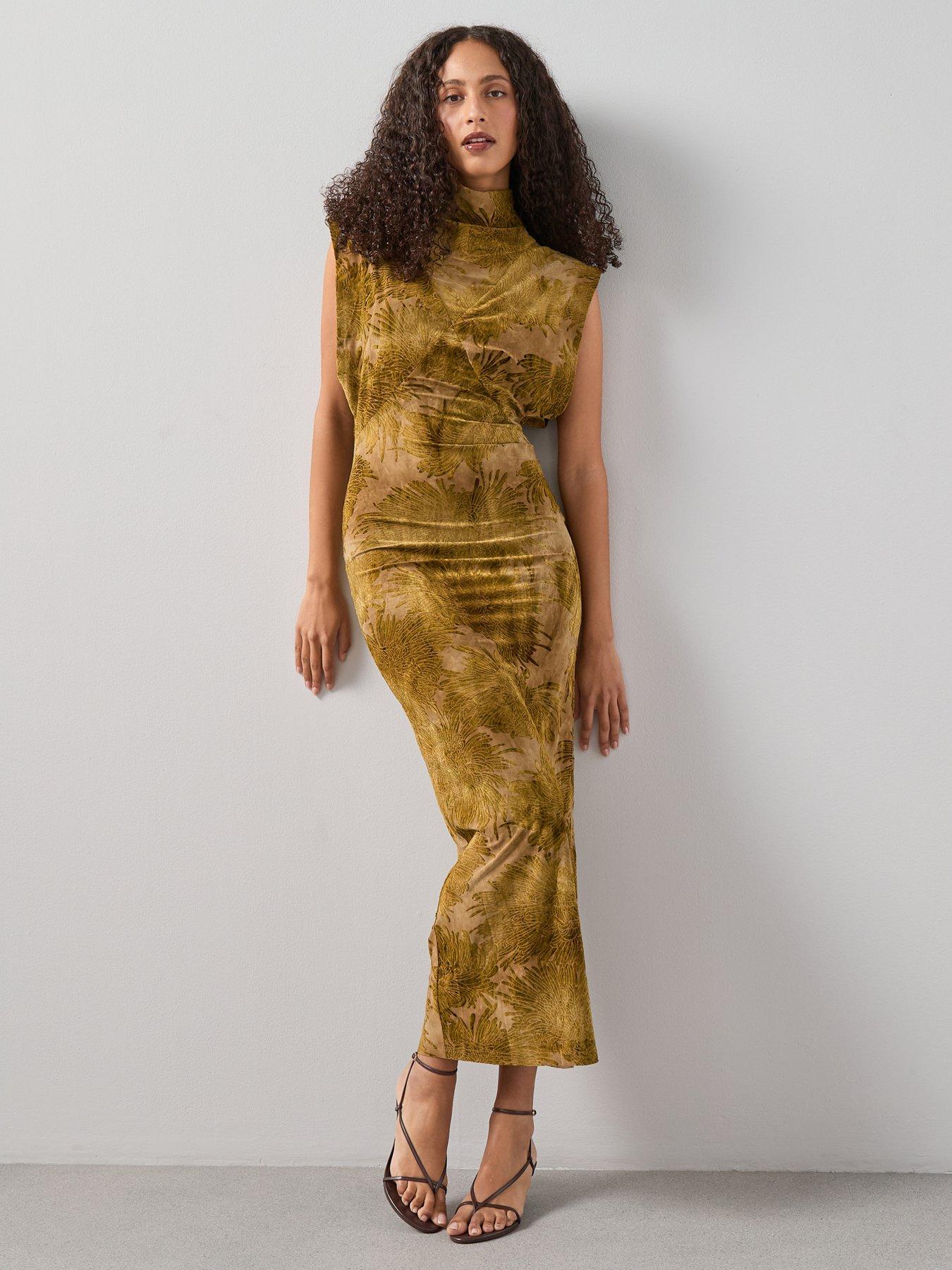 The Very Collection High Neck Burn Out Dropped Shoulder Midi Dress - Green