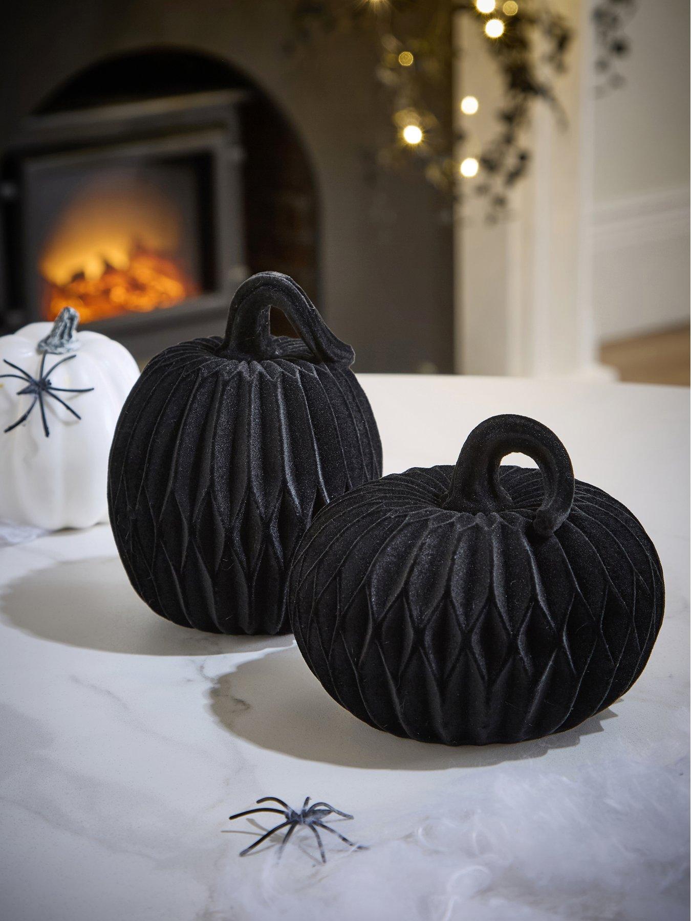 Very Home Set of 2 Halloween Velvet Effect Poly Resin Pumpkin Decorations