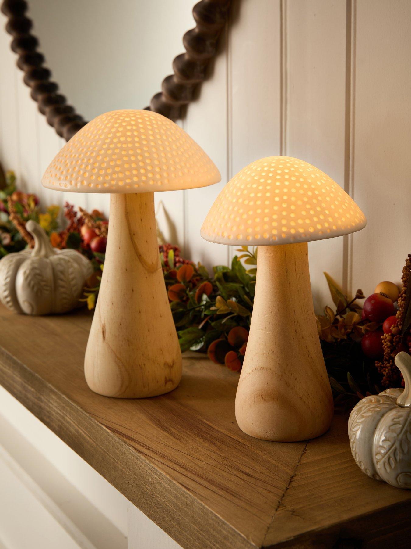 Very Home Set of 2 Ceramic LED Mushroom Decorations
