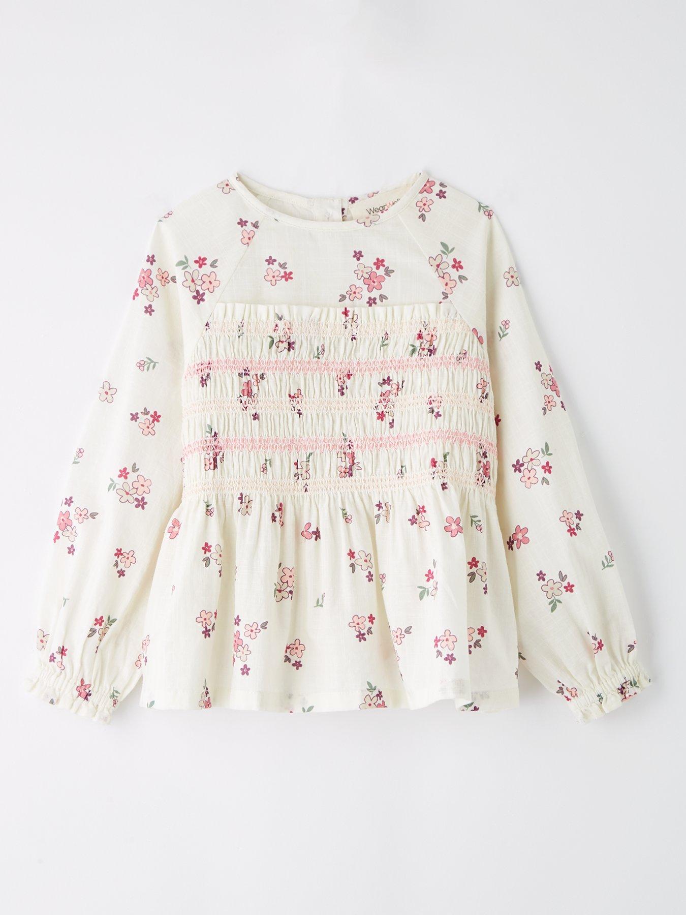 Mini V by Very Girls Shirred Waist Long Sleeve Top - Print