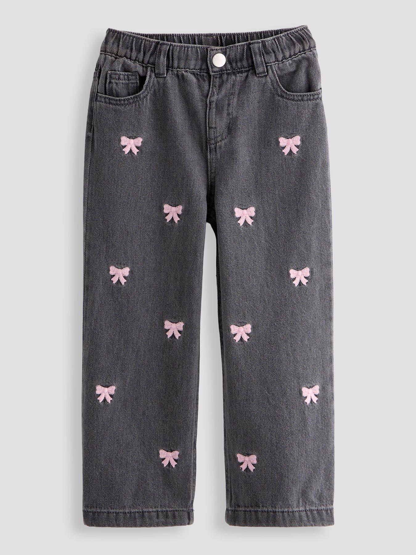 The Very Collection Girls Bow Embroidered Denim Jeans - Grey