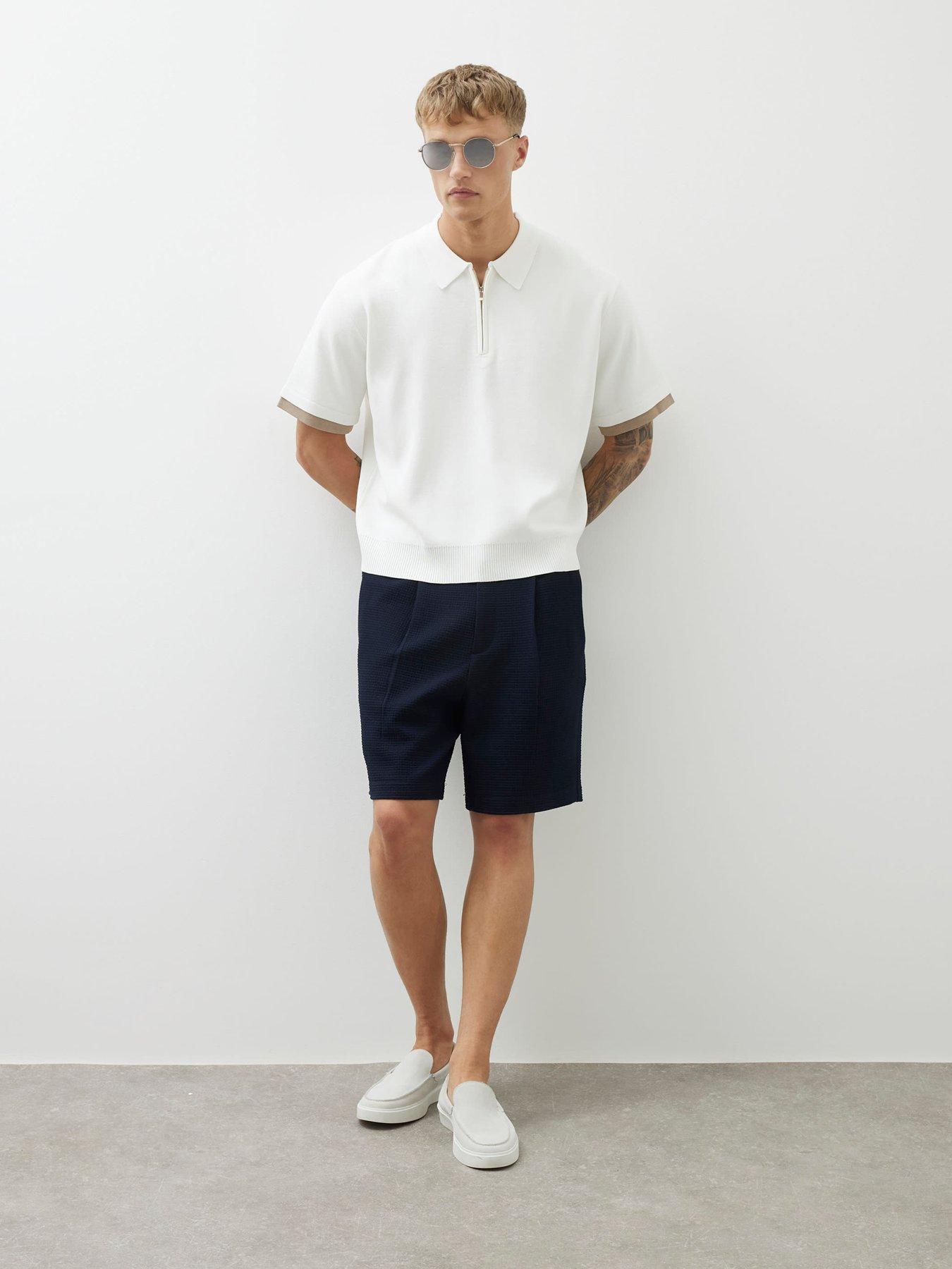 river-island-short-sleeve-zip-through-knitted-polo-creamback