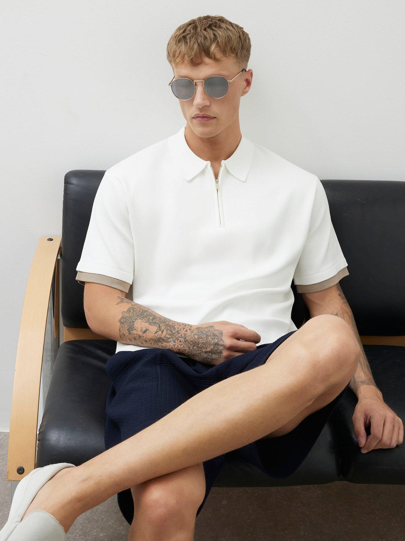 river-island-short-sleeve-zip-through-knitted-polo-creamoutfit