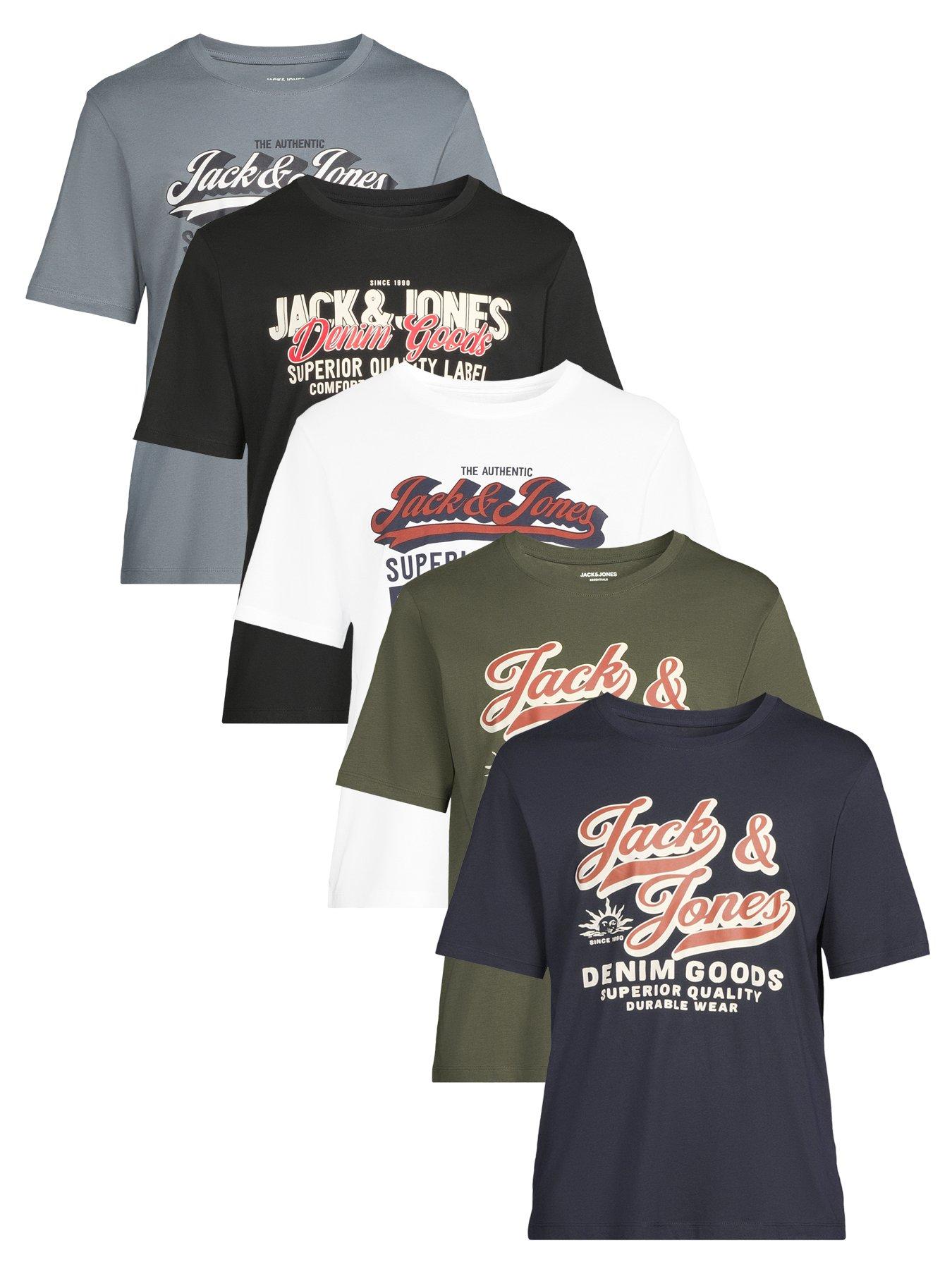 Jack & Jones 5 Pack Logo Short Sleeve Crew Neck T-Shirts - Multi