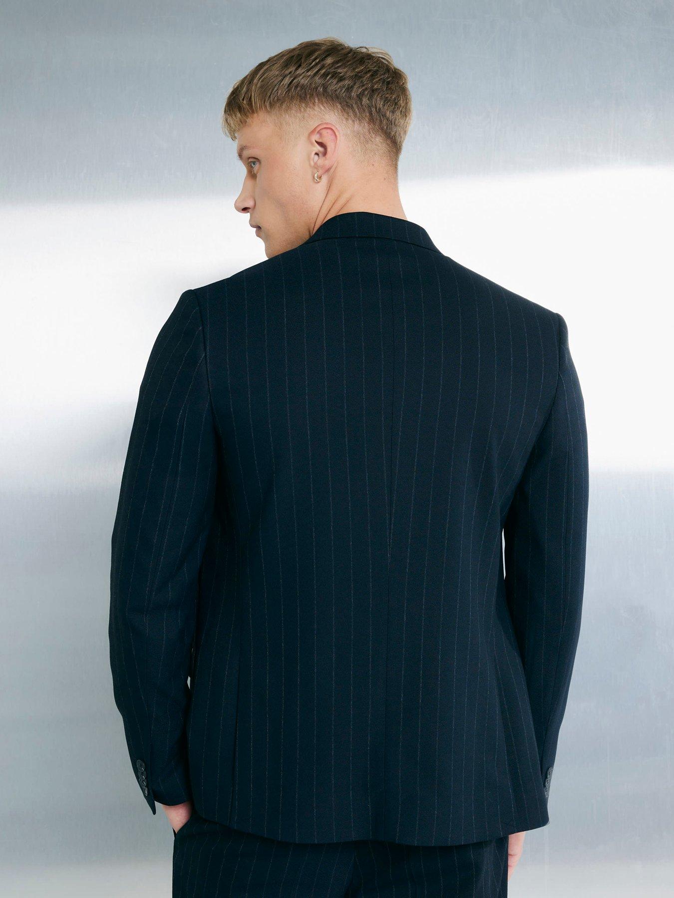 Image 2 of 4 of River Island Slim Fit Pinstripe Suit Jacket - Navy