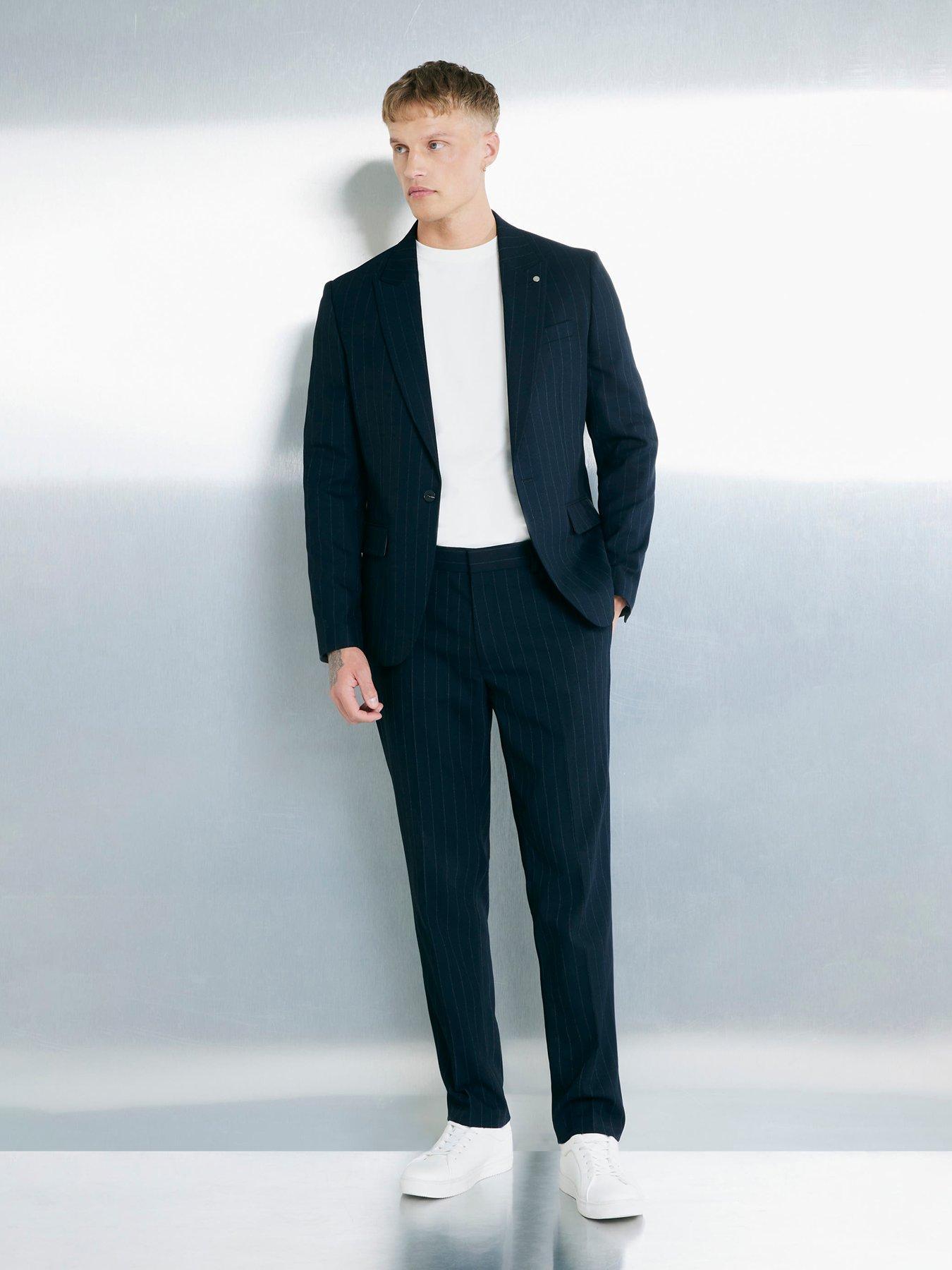 Image 3 of 4 of River Island Slim Fit Pinstripe Suit Jacket - Navy