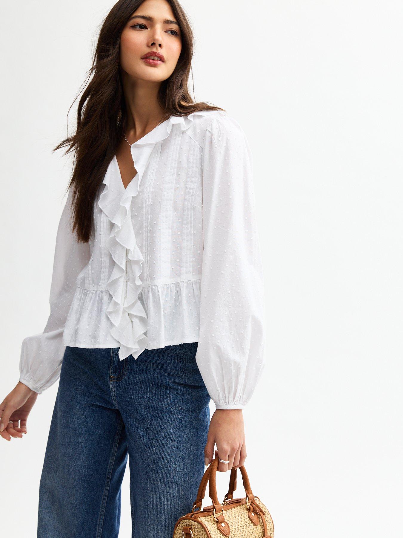 Image of New Look White Frill Trim Pintuck Blouse