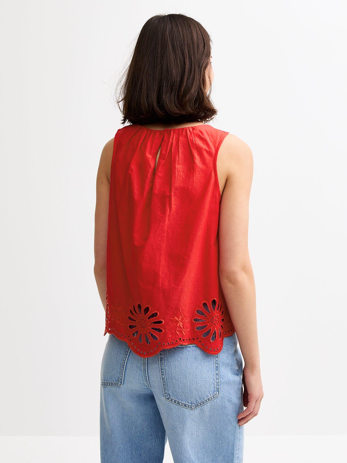 Image 2 of 4 of New Look Broderie Anglaise Hem Vest - Red