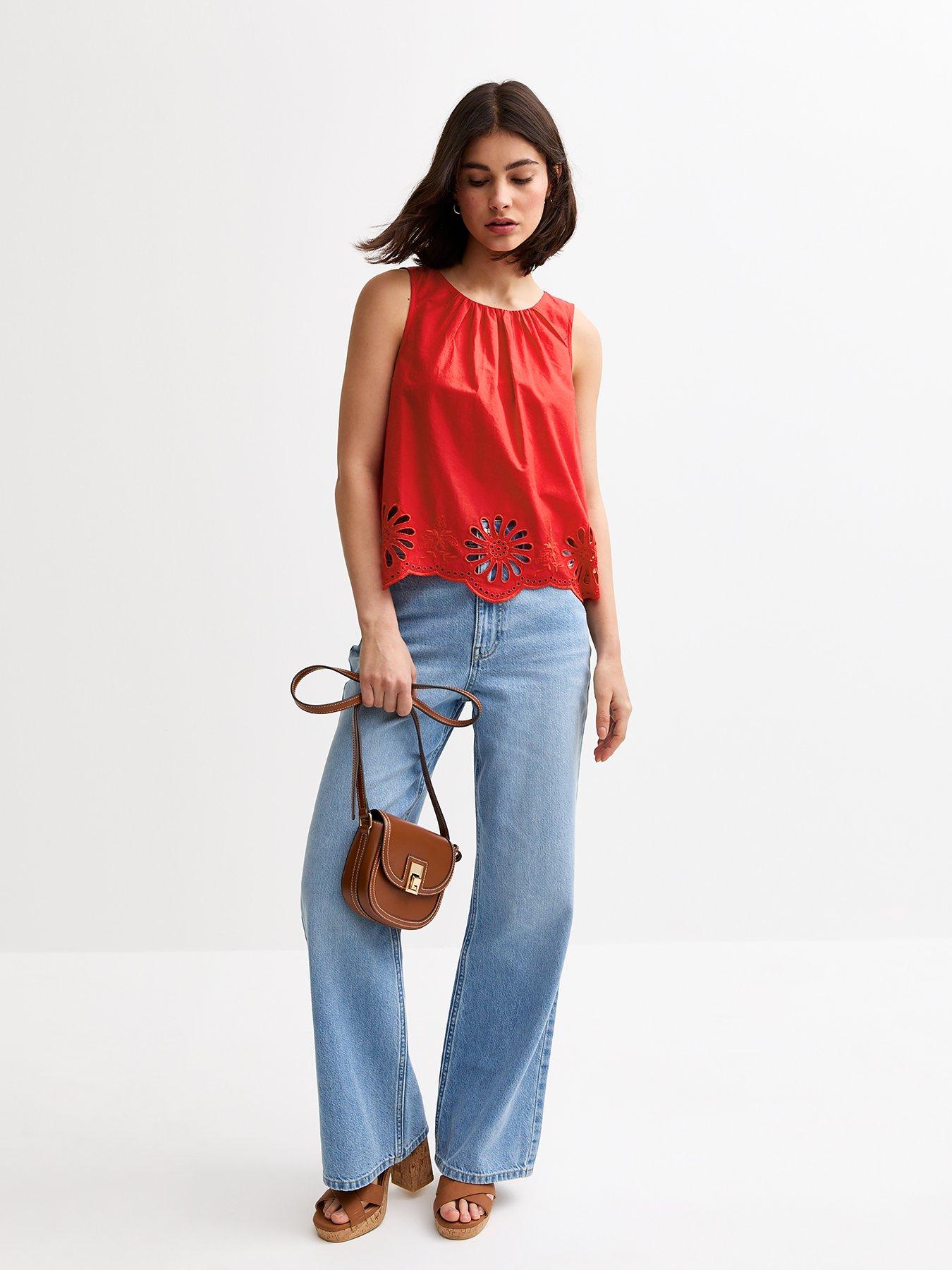 Image 3 of 4 of New Look Broderie Anglaise Hem Vest - Red