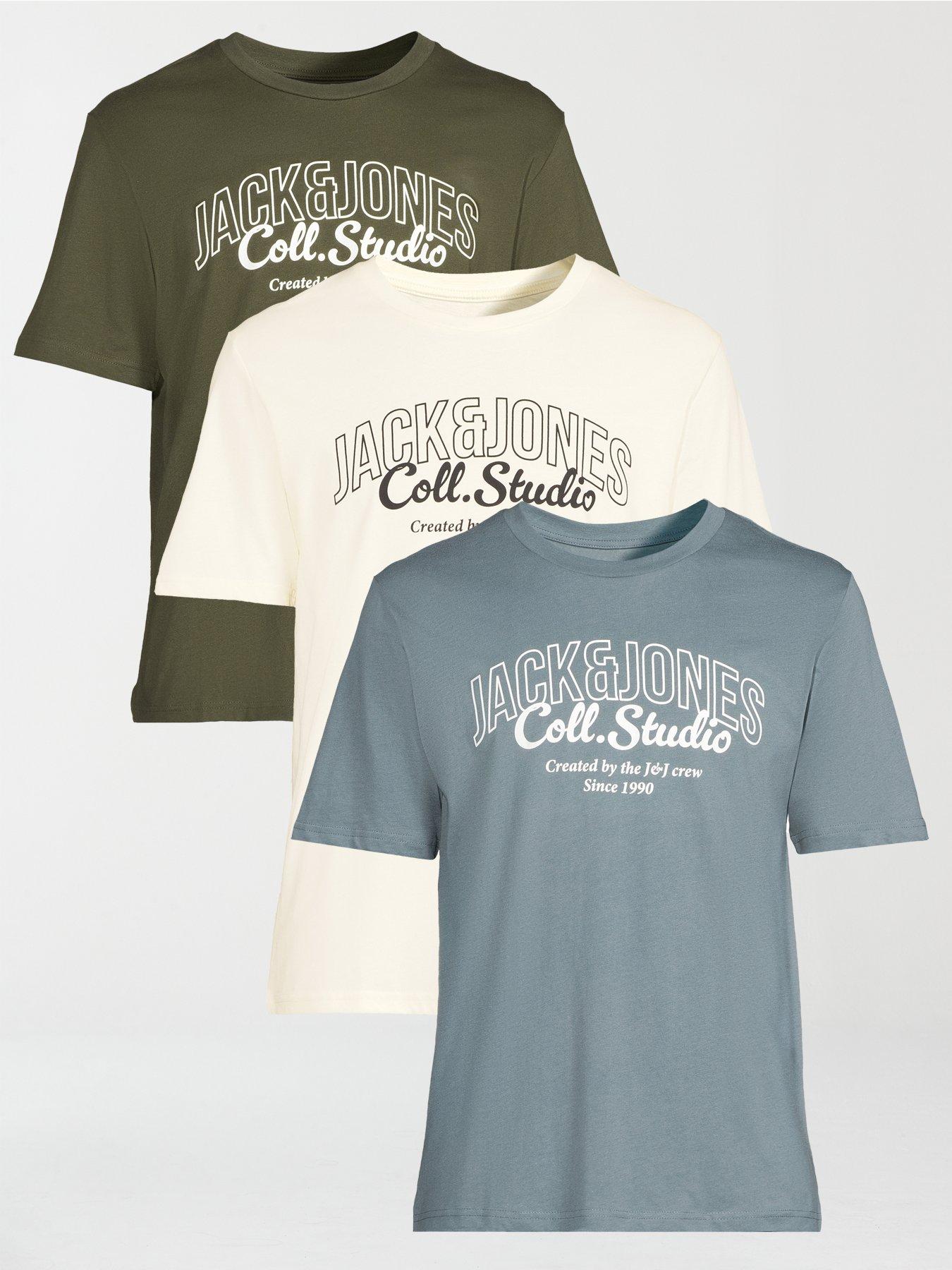 Jack & Jones Makoto 3 Pack Short Sleeve Crew Neck T-Shirts - Multi