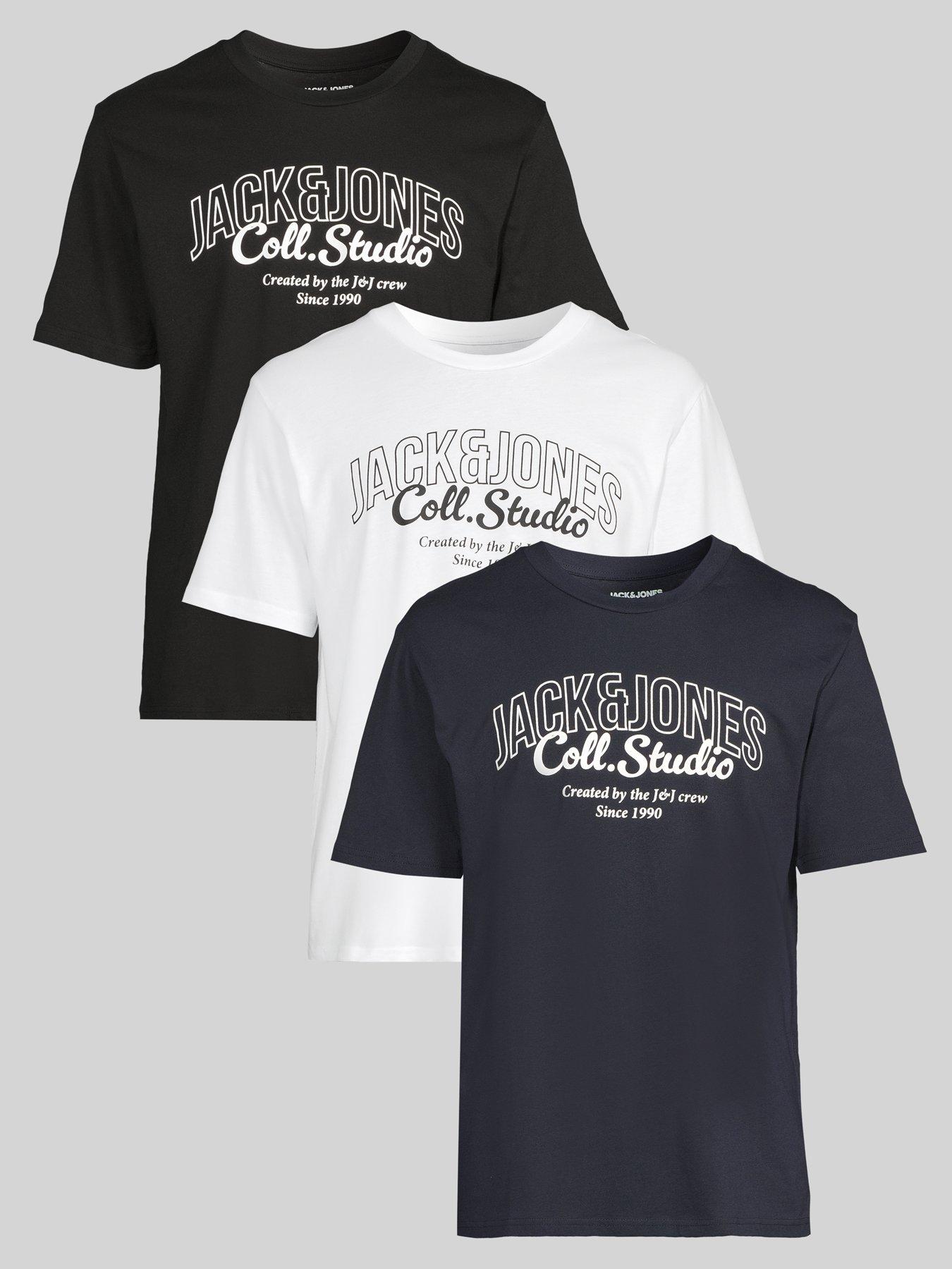 Jack & Jones Makoto 3 Pack Short Sleeve Crew Neck T-Shirts - Black/White