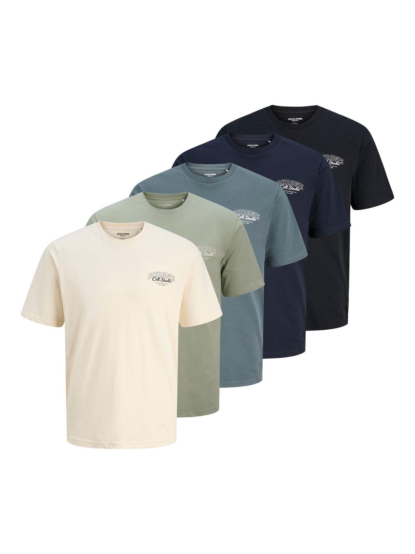 Jack & Jones Plus Makoto 5 Pack Short Sleeve Crew Neck T-Shirts - Multi