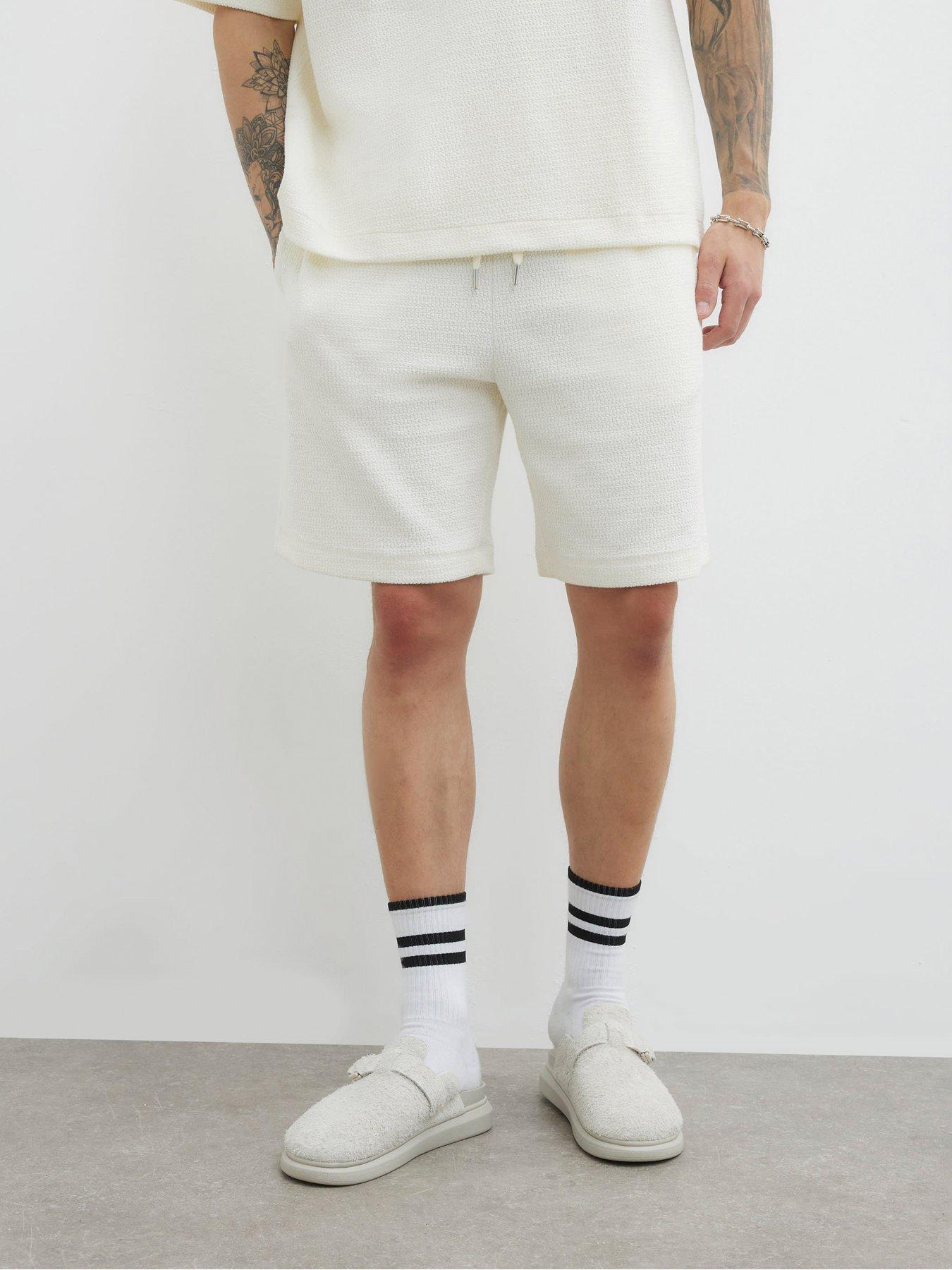undefined Regular Fit Textured Crinkle Shorts - Cream